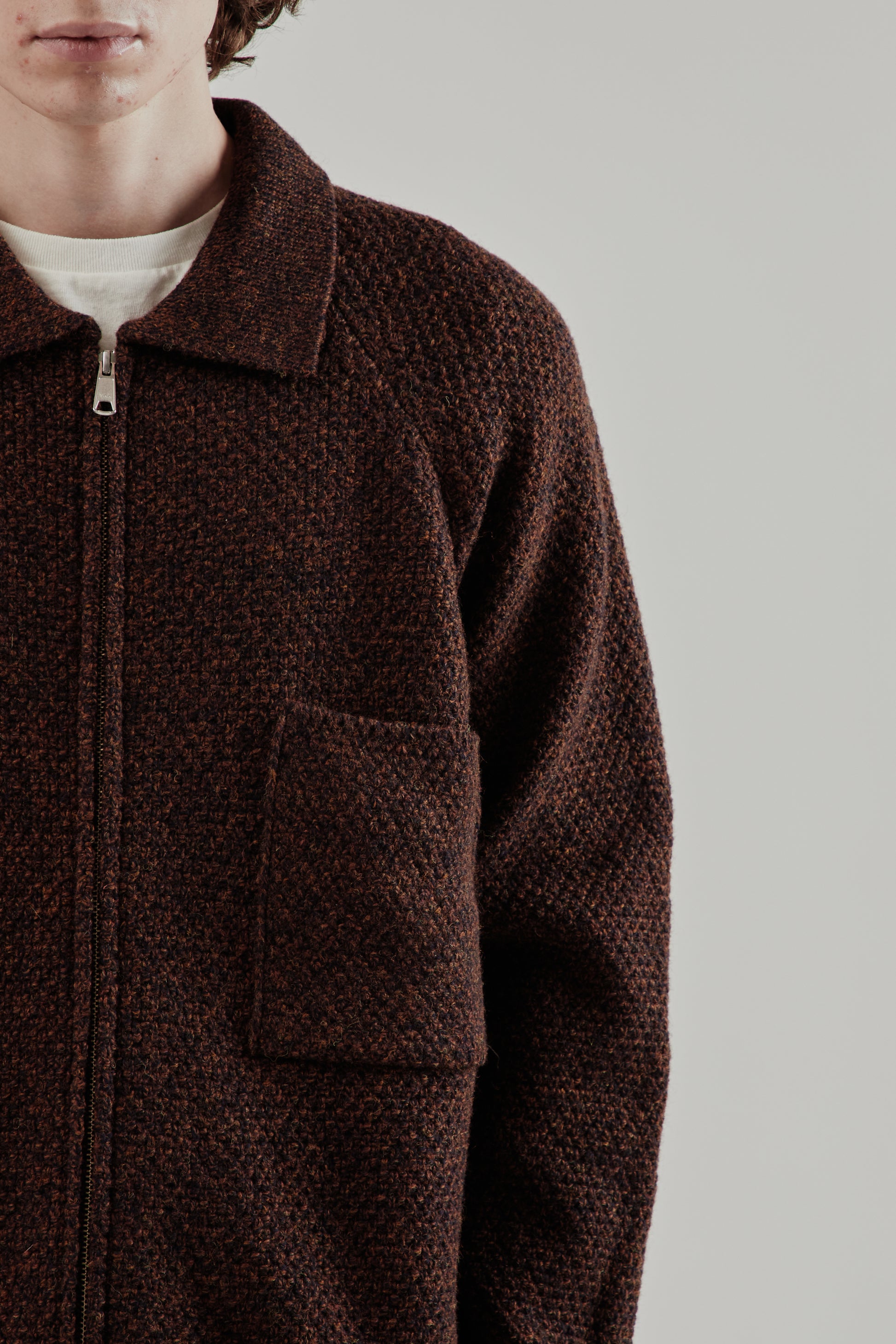 Still By Hand FW25 5G Knitted Blouson Melange Brown 7