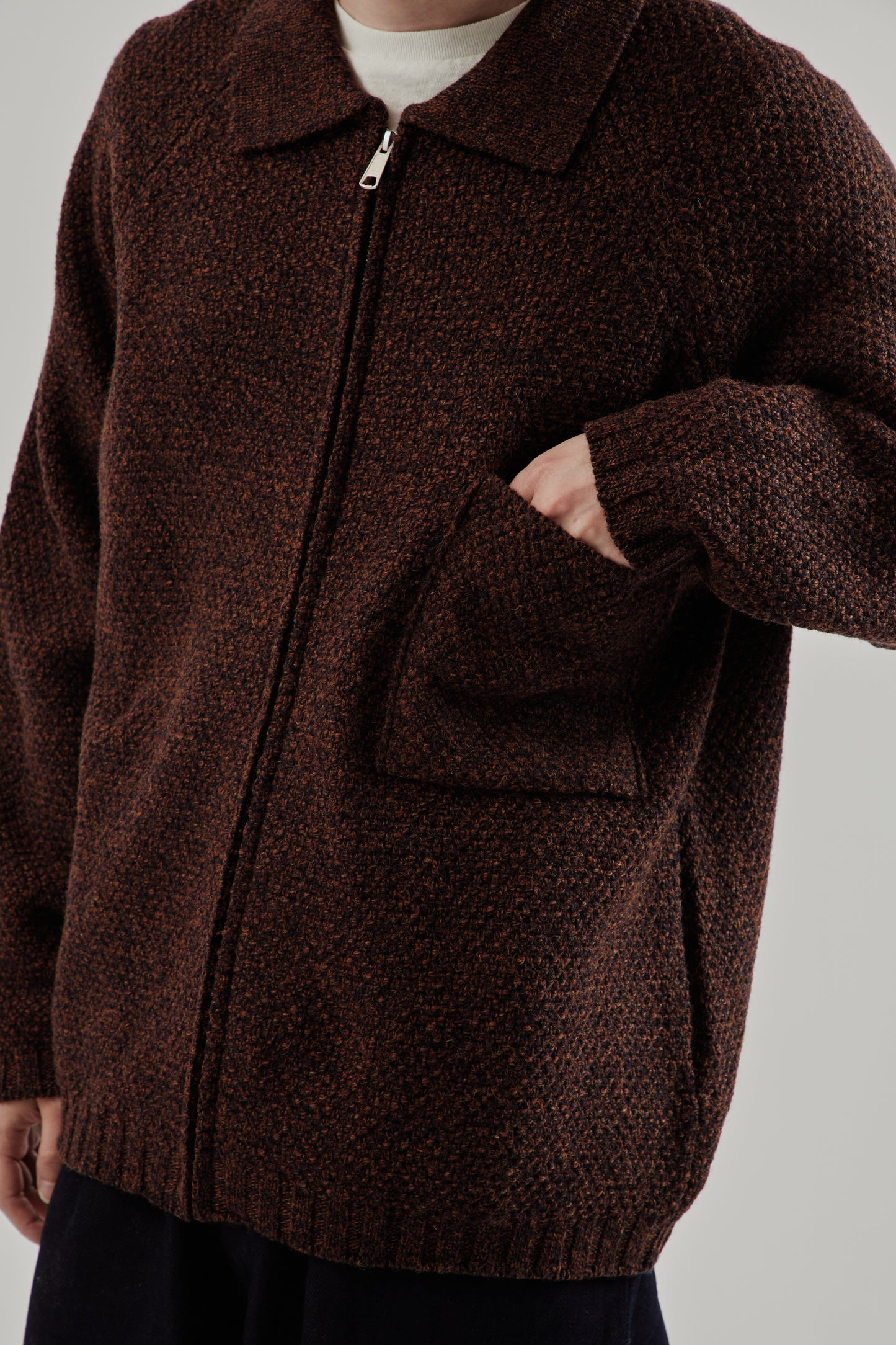 Still By Hand FW25 5G Knitted Blouson Melange Brown 9