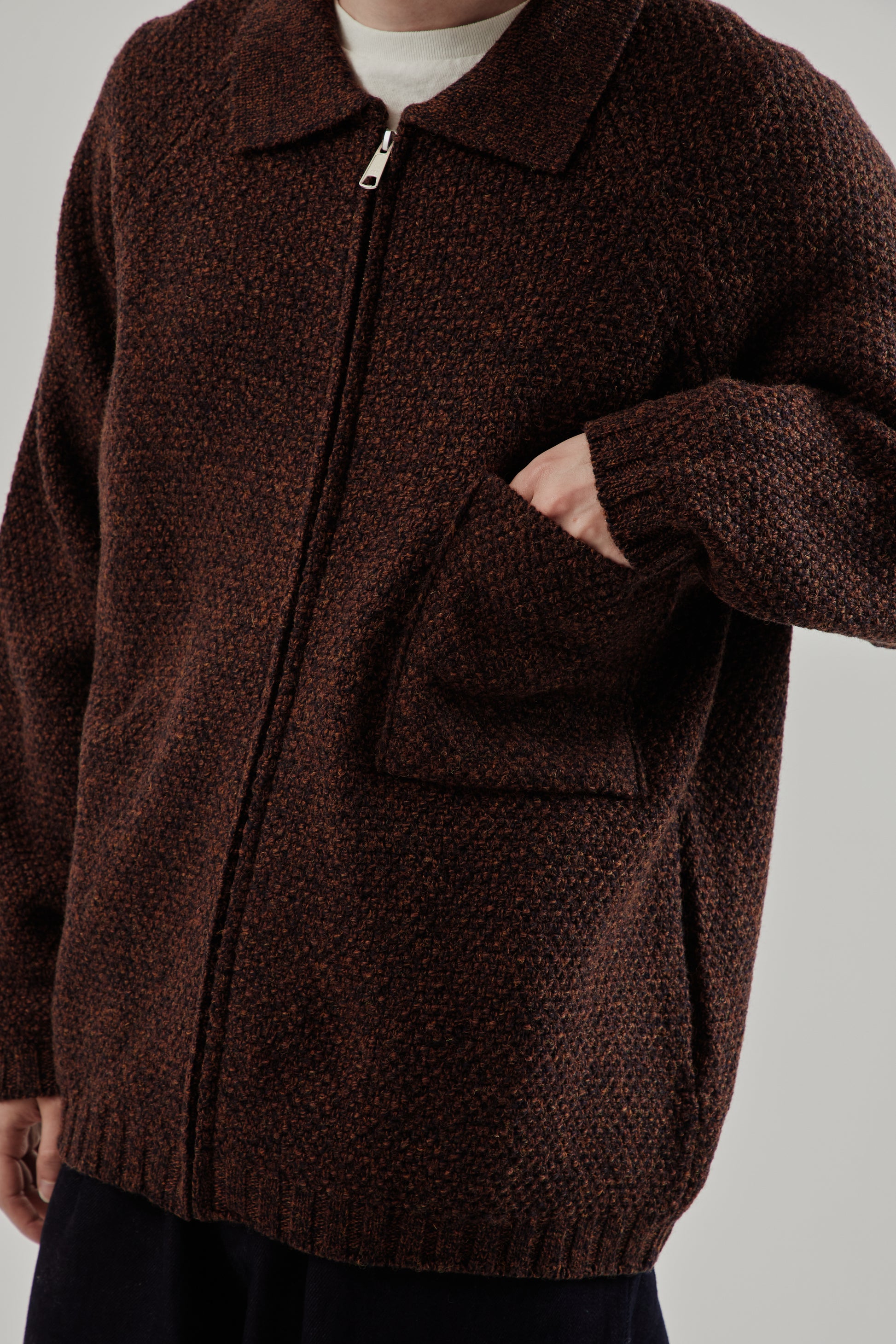 Still By Hand FW25 5G Knitted Blouson Melange Brown 9