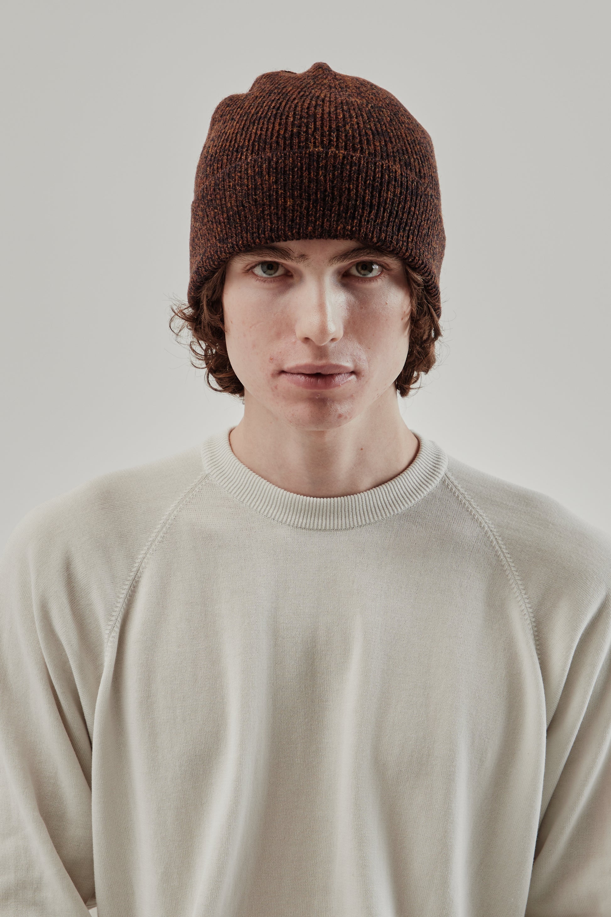 Still By Hand FW25 7G Knit Cap Melange Brown 1