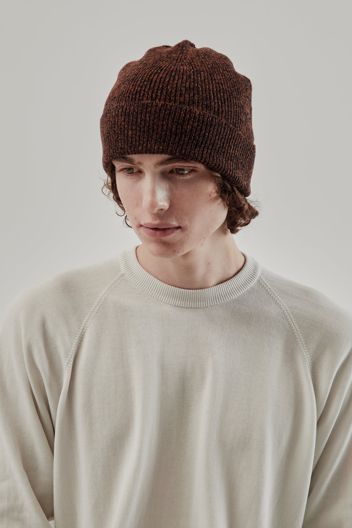 Still By Hand FW25 7G Knit Cap Melange Brown 2