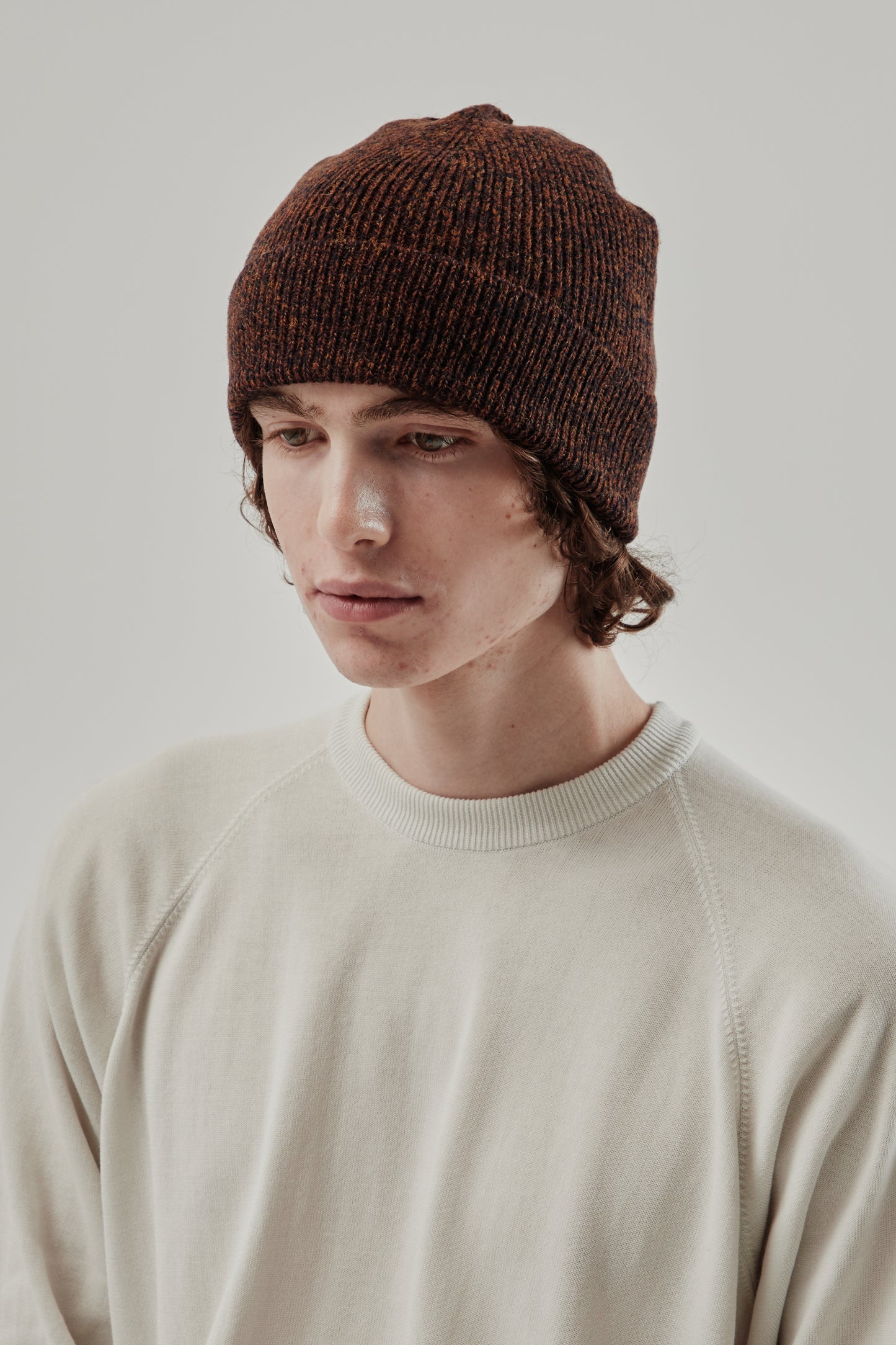 Still By Hand FW25 7G Knit Cap Melange Brown 3
