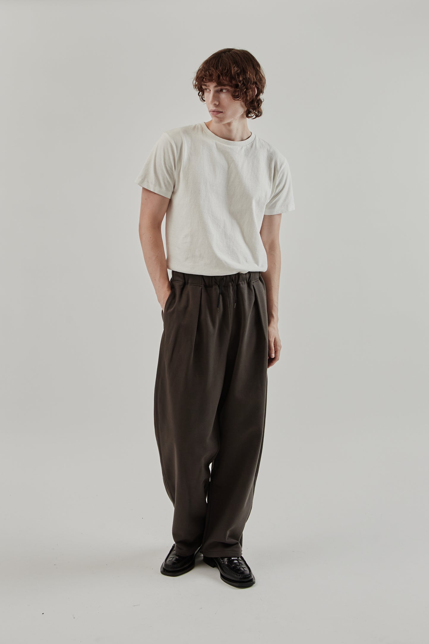 Still By Hand FW25 Cotton Jersey Wide pants Brown Charcoal 1