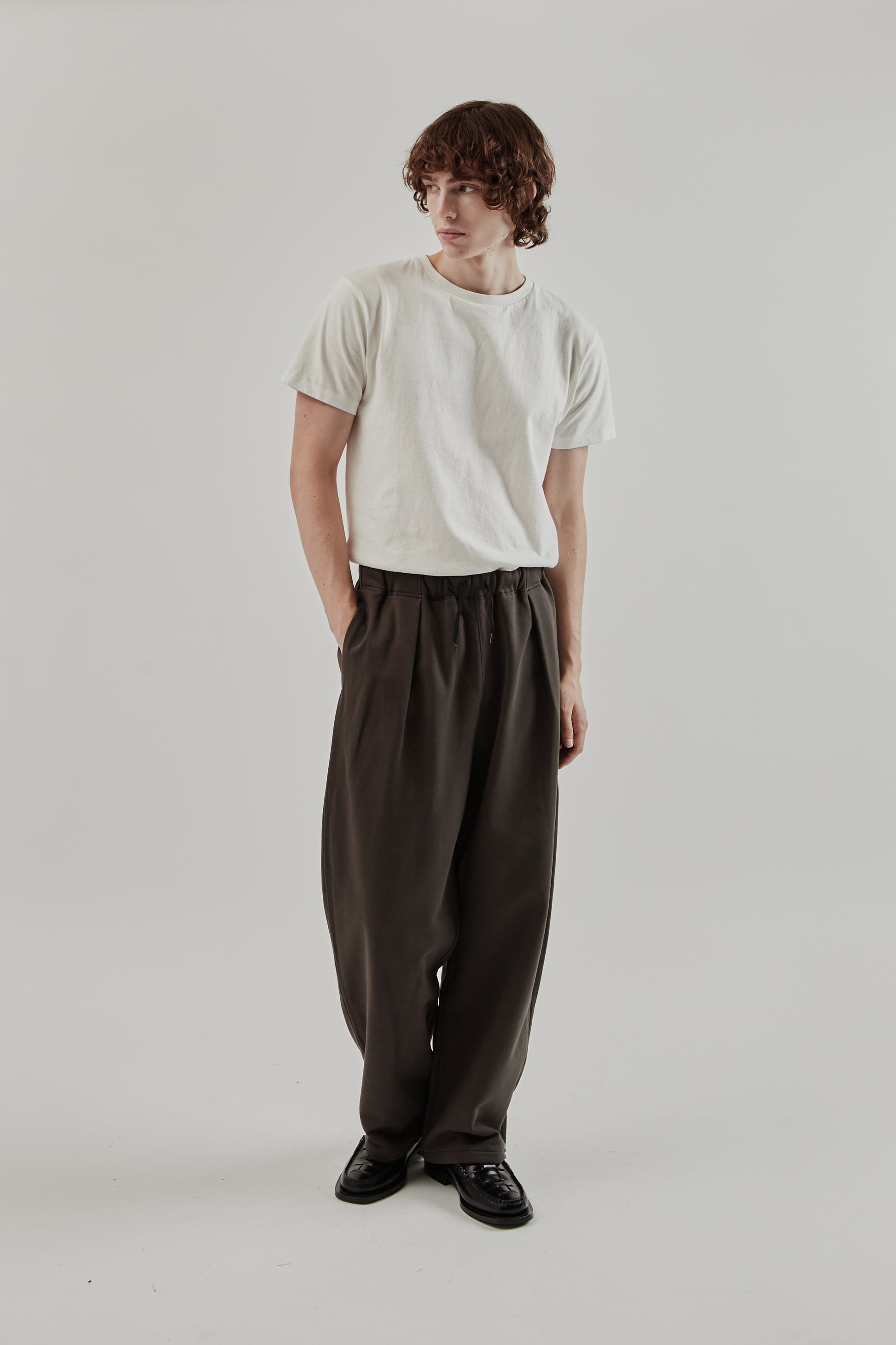Still By Hand FW25 Cotton Jersey Wide pants Brown Charcoal 1