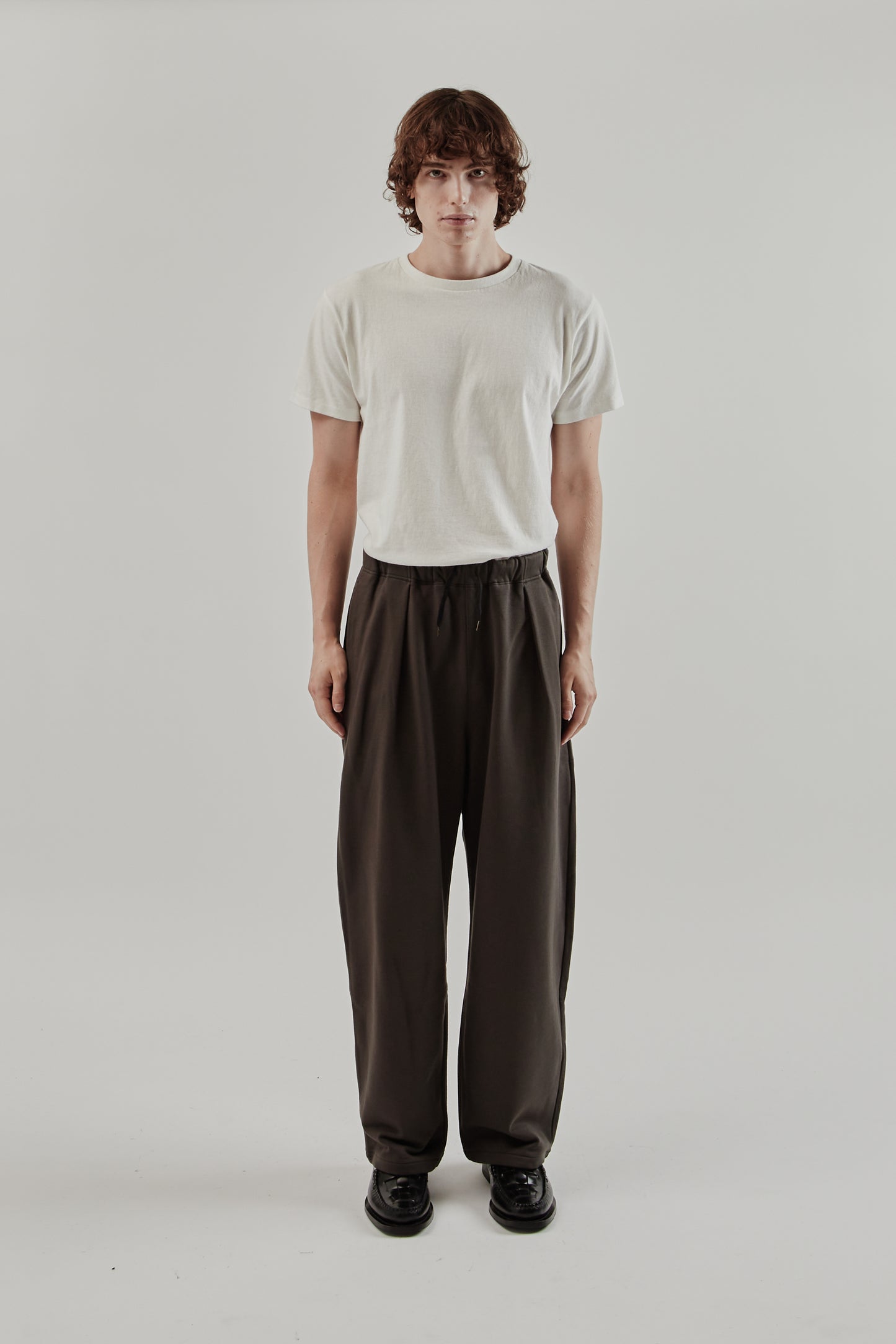 Still By Hand FW25 Cotton Jersey Wide pants Brown Charcoal 2