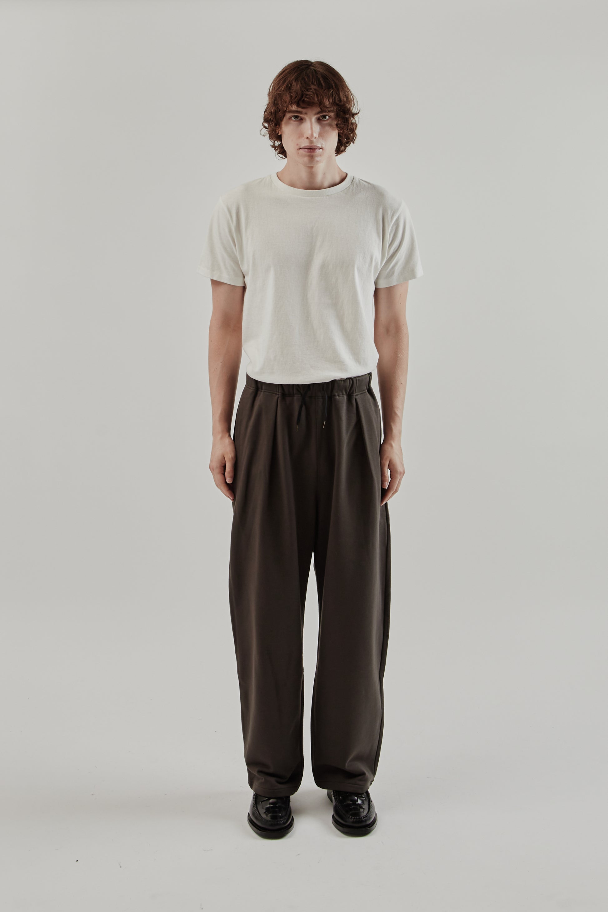 Still By Hand FW25 Cotton Jersey Wide pants Brown Charcoal 2