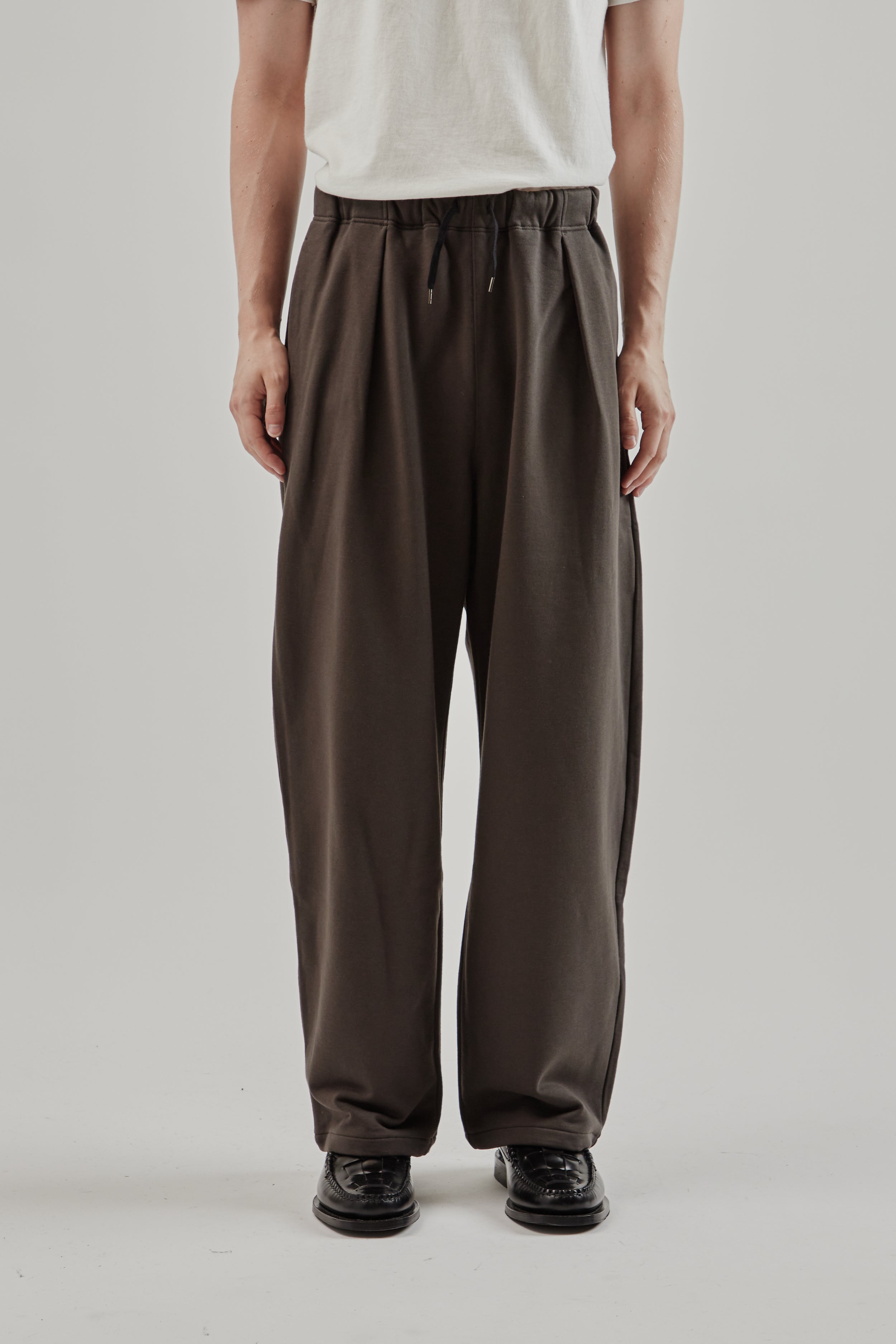 Still By Hand Cotton Jersey Wide Pants - Brown Charcoal | Wallace
