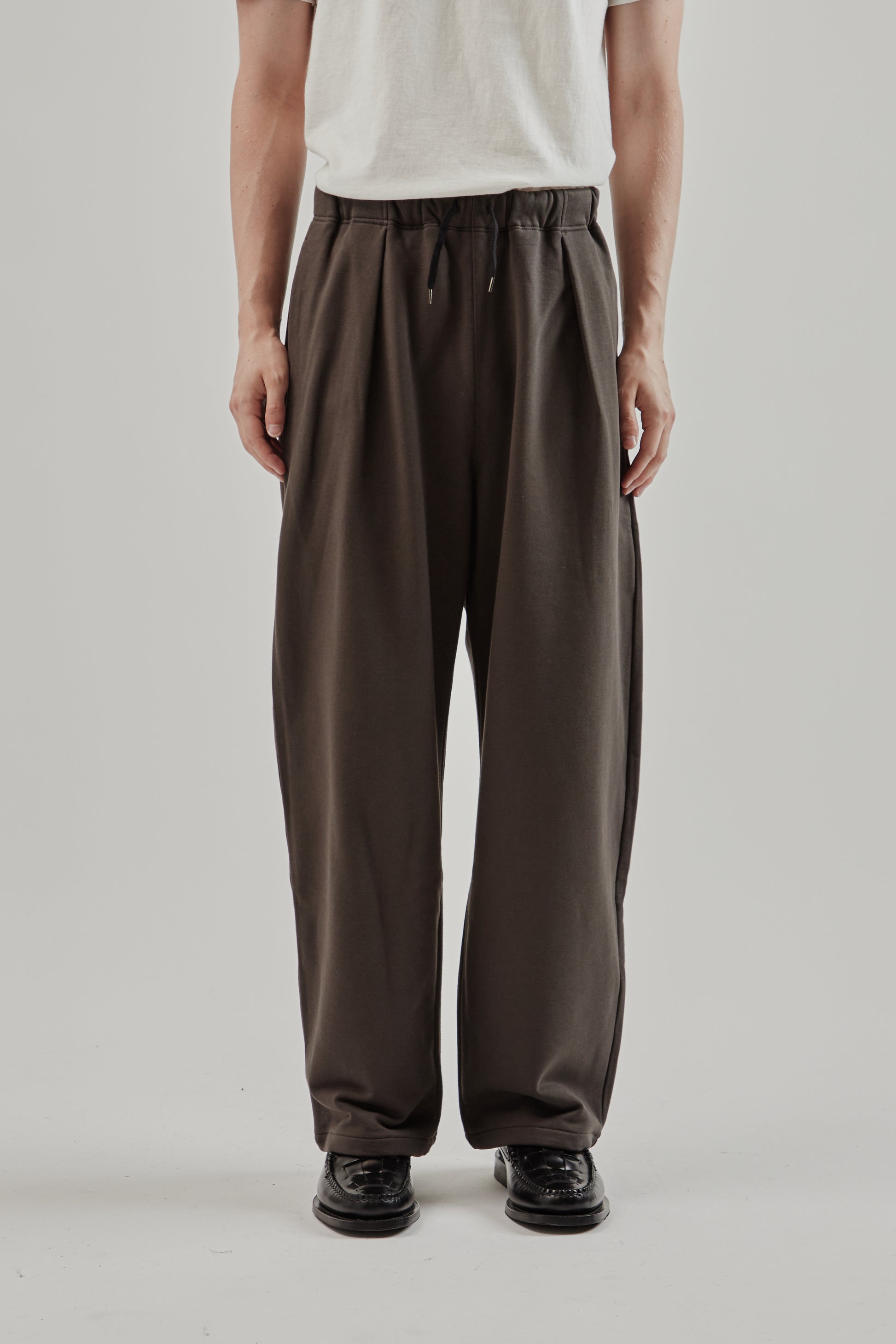 Still By Hand FW25 Cotton Jersey Wide pants Brown Charcoal 3