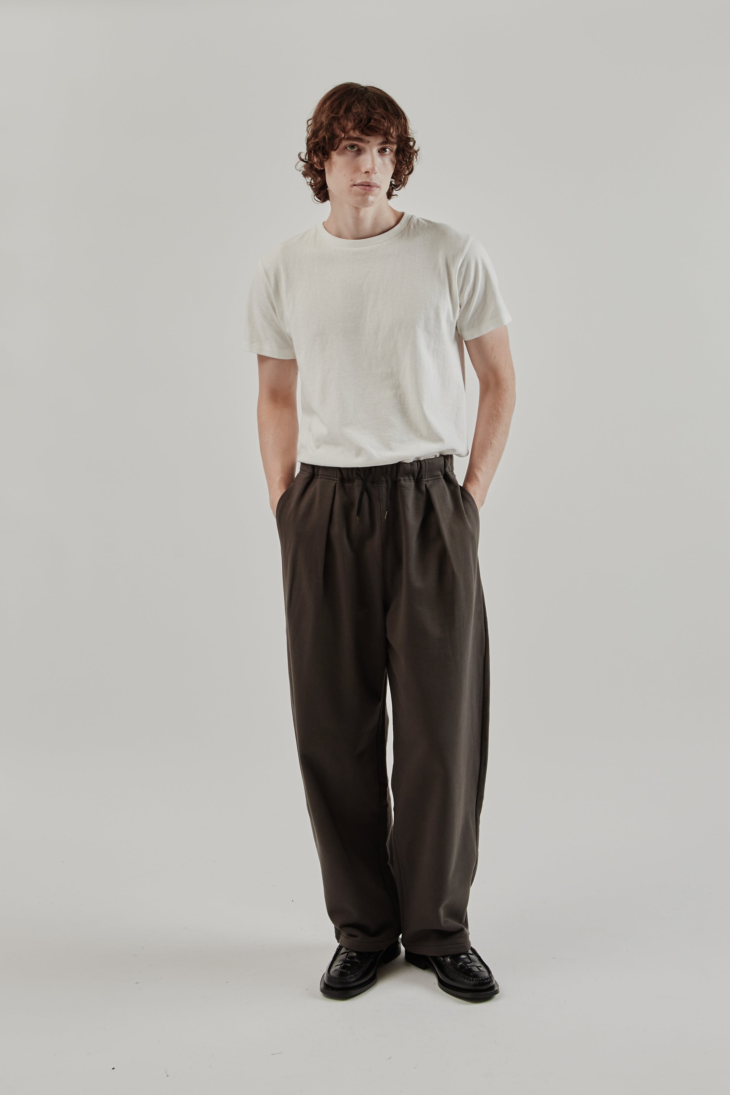 Still By Hand Cotton Jersey Wide Pants - Brown Charcoal | Wallace