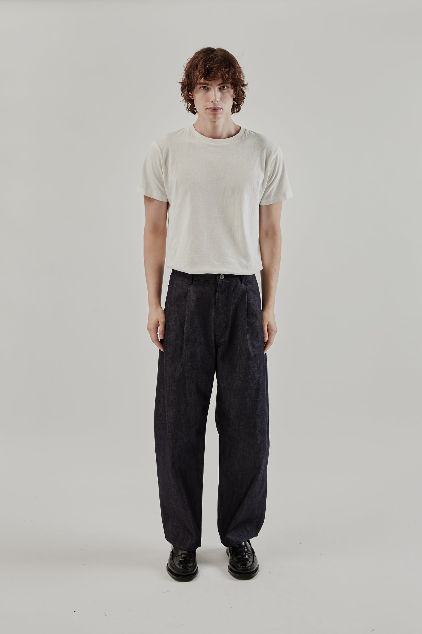 Still By Hand FW25 Deep Tuck Denim Pants Navy 1