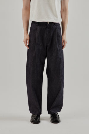 Still By Hand FW25 Deep Tuck Denim Pants Navy 2