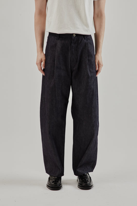 Still By Hand FW25 Deep Tuck Denim Pants Navy 2
