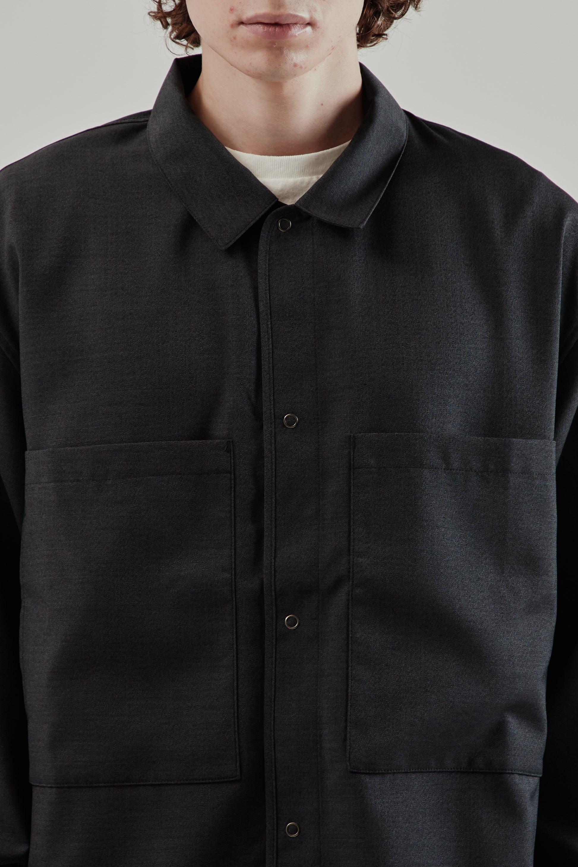 Still By Hand FW25 Double Pocket Shirt Jacket Charcoal 17