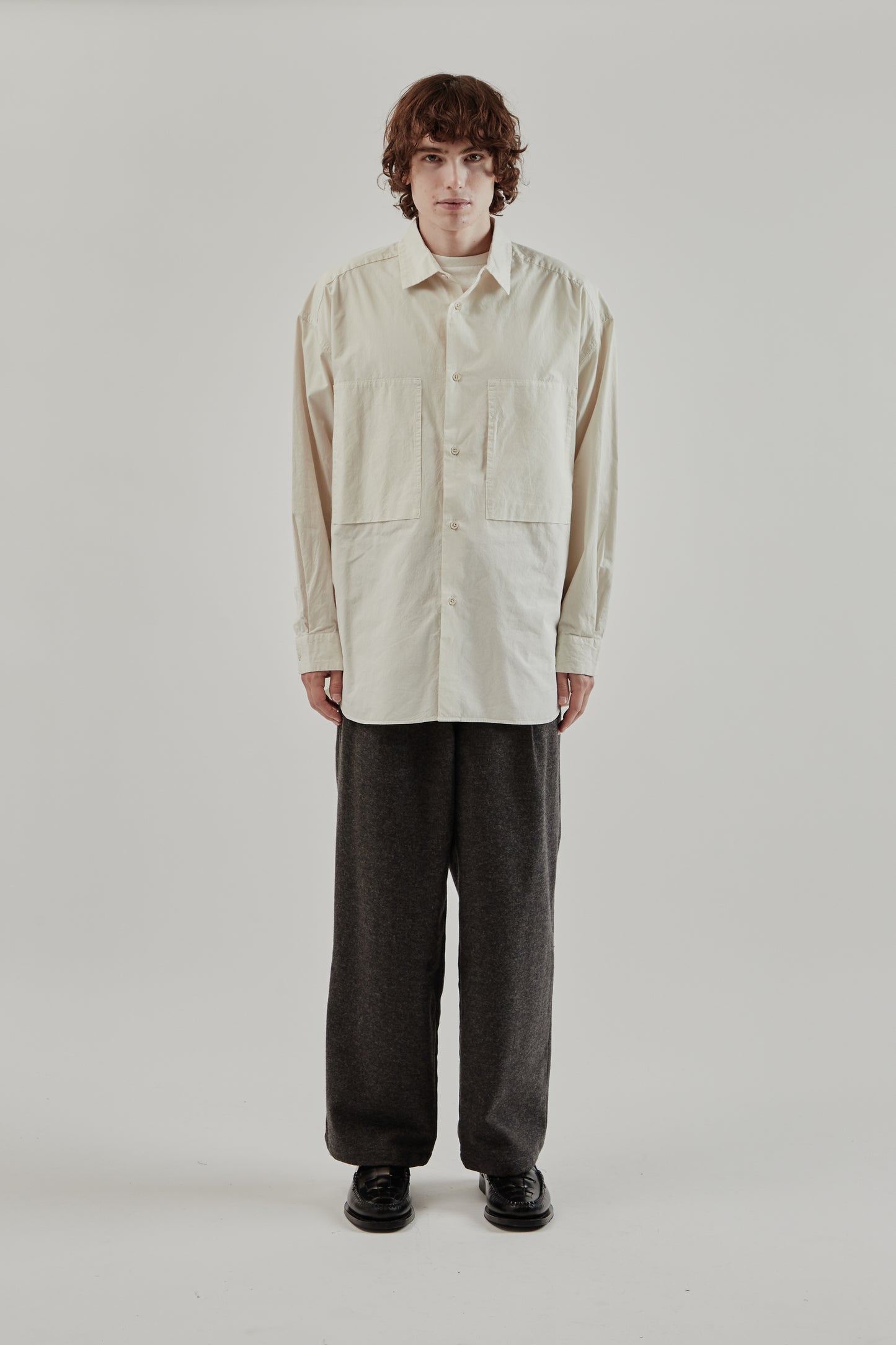 Still By Hand FW25 Garment Dyed Over Shirt Ecru 1