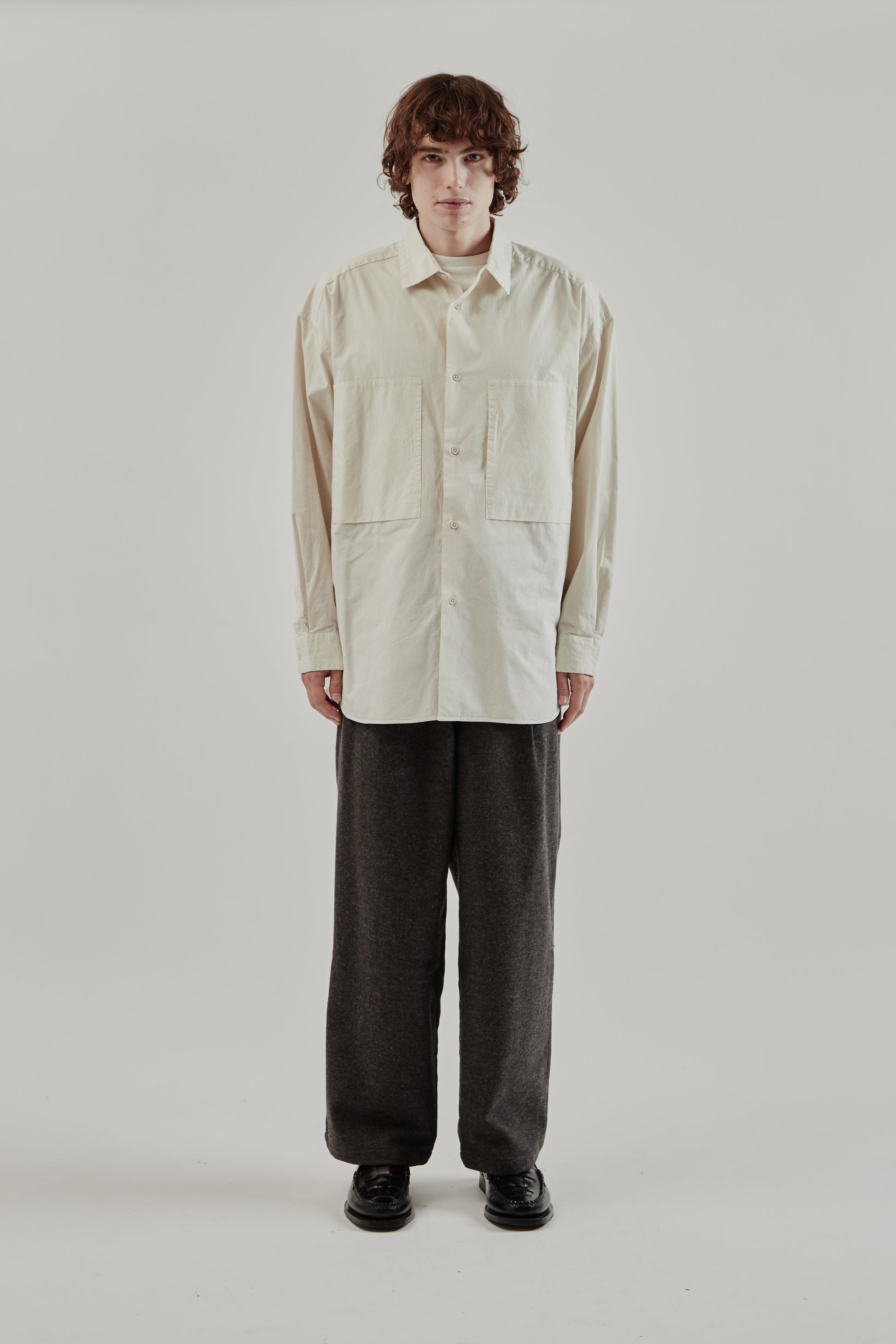 Still By Hand FW25 Garment Dyed Over Shirt Ecru 1