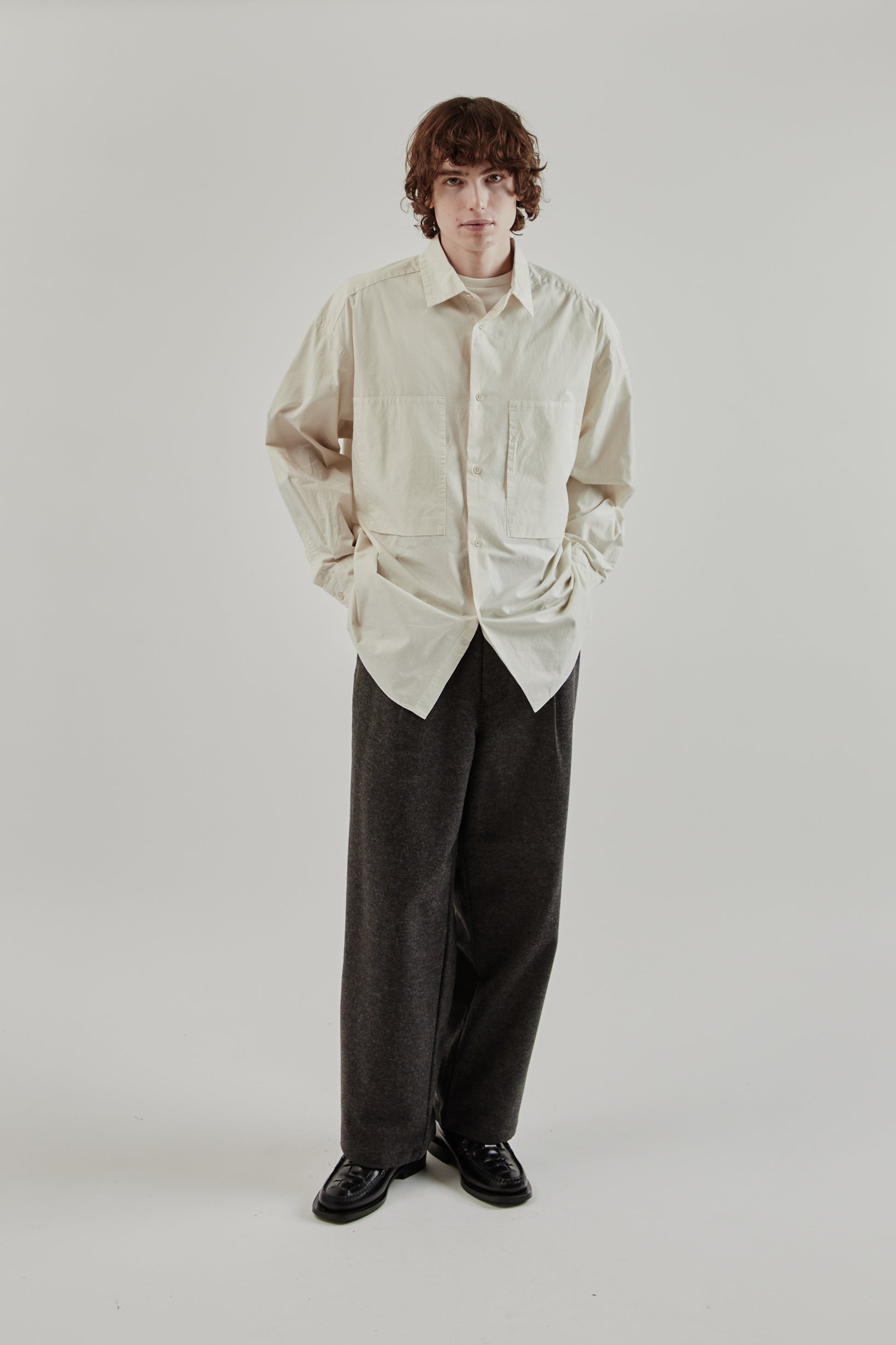 Still By Hand FW25 Garment Dyed Over Shirt Ecru 10