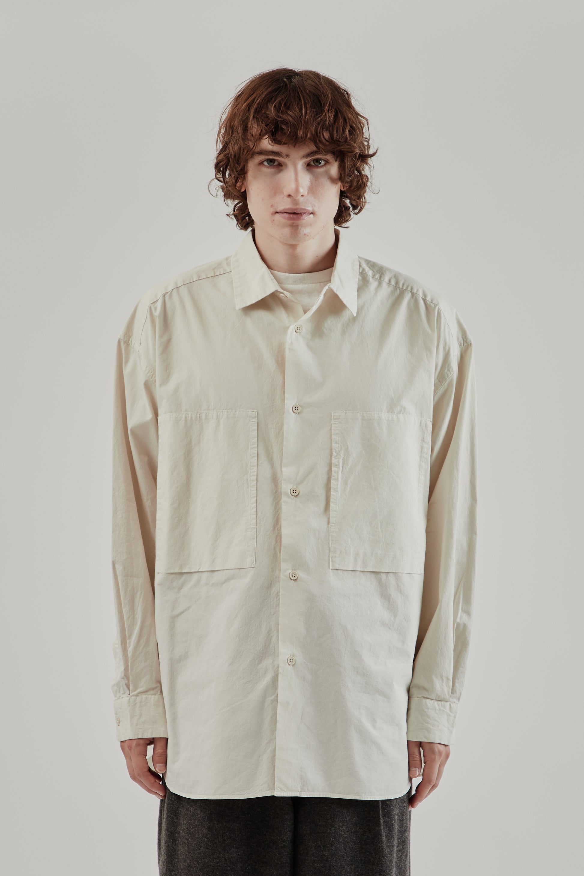 Still By Hand FW25 Garment Dyed Over Shirt Ecru 2