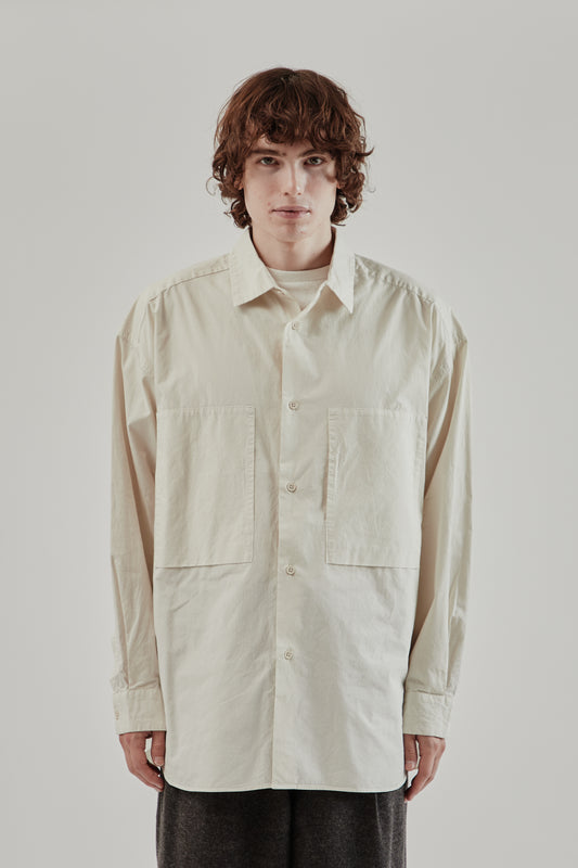Still By Hand FW25 Garment Dyed Over Shirt Ecru 2