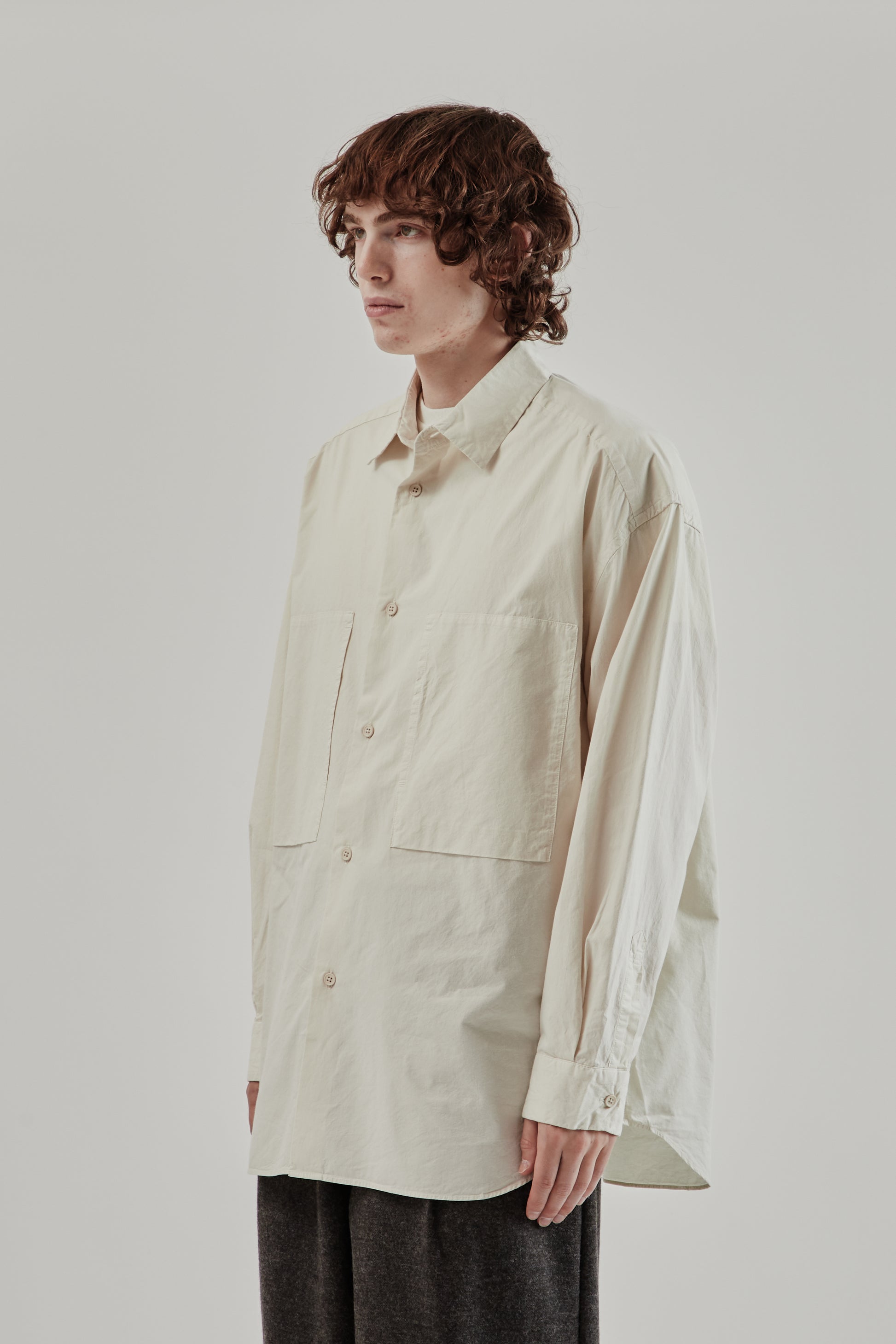 Still By Hand FW25 Garment Dyed Over Shirt Ecru 3