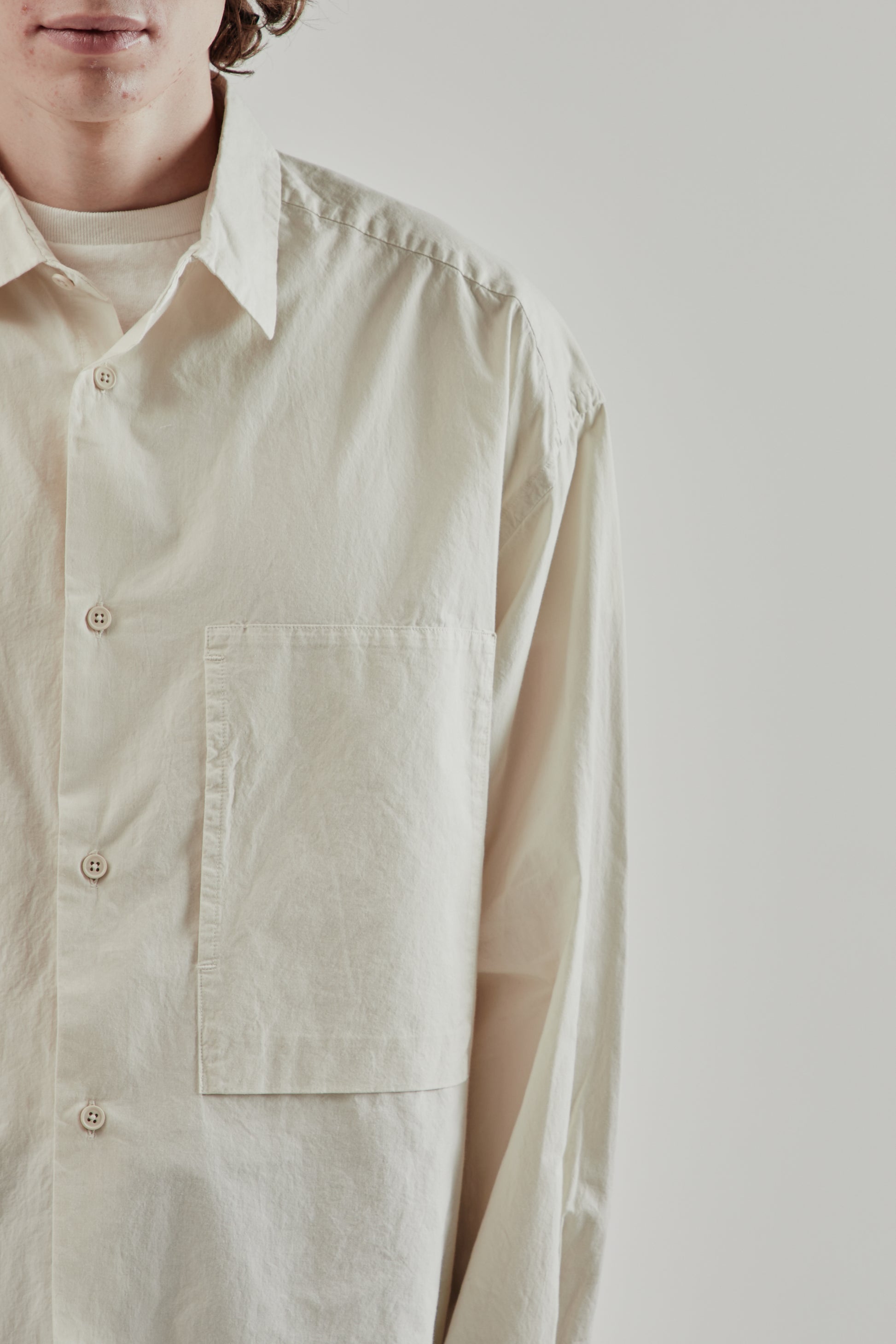 Still By Hand FW25 Garment Dyed Over Shirt Ecru 7
