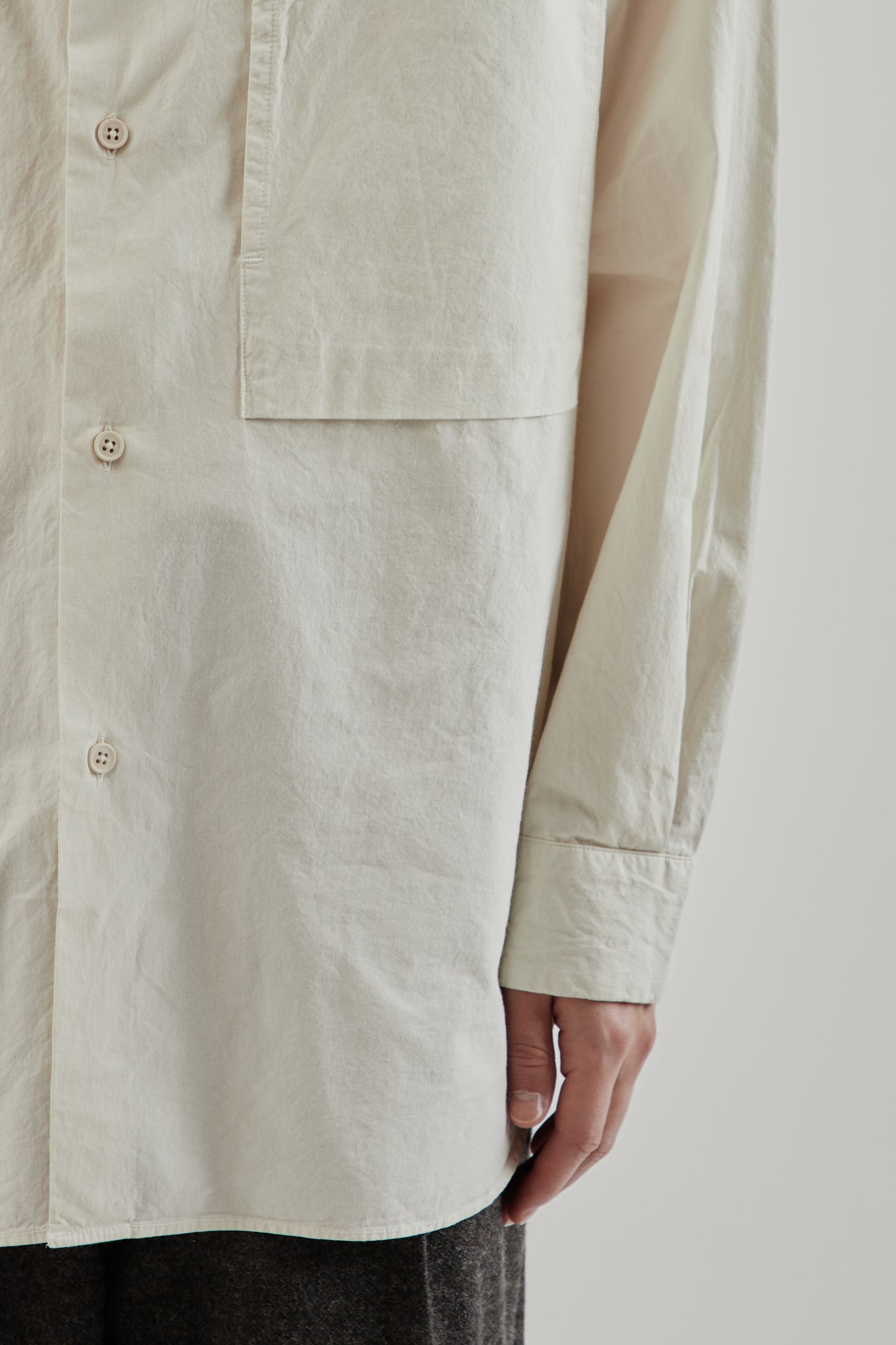 Still By Hand FW25 Garment Dyed Over Shirt Ecru 8