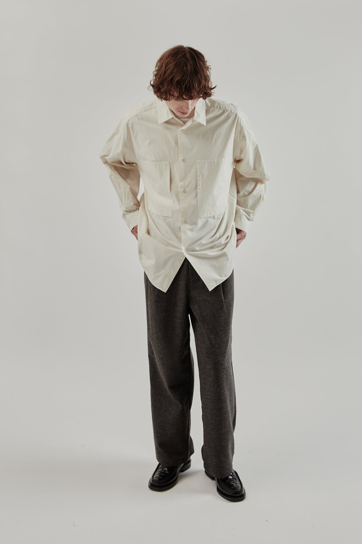 Still By Hand FW25 Garment Dyed Over Shirt Ecru 9