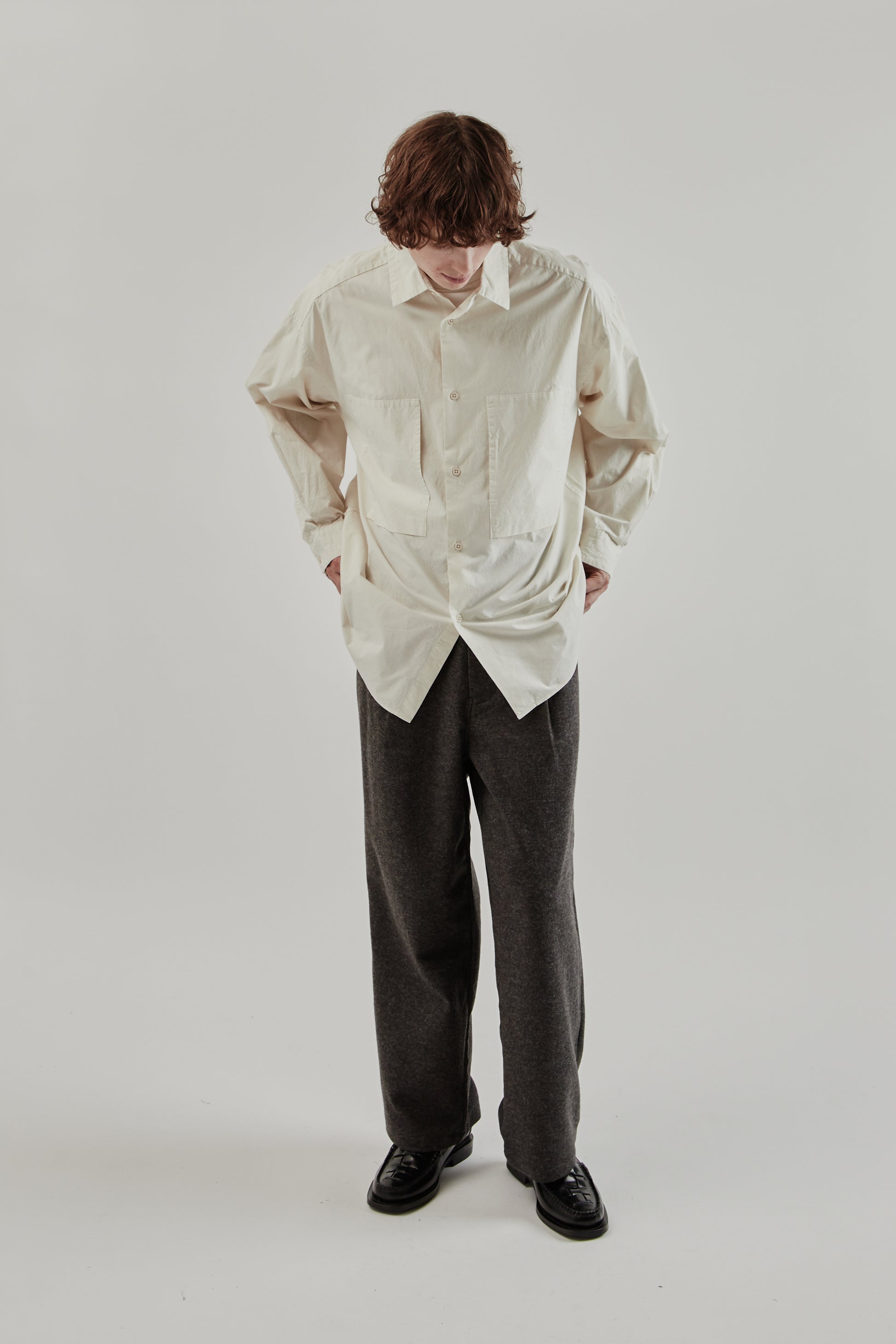 Still By Hand FW25 Garment Dyed Over Shirt Ecru 9