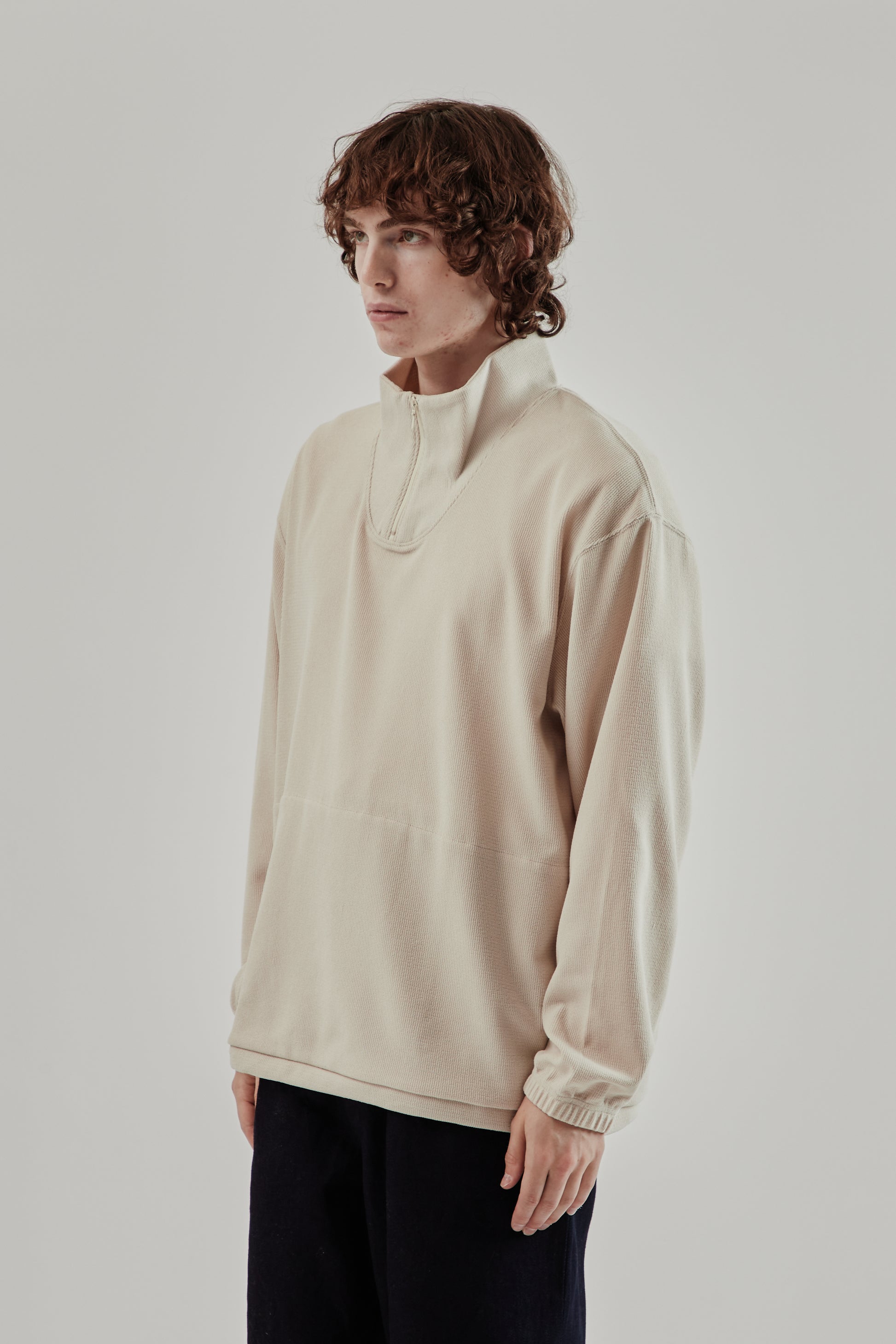 Still By Hand FW25 High Neck Zip Up Jumper Light Beige 10
