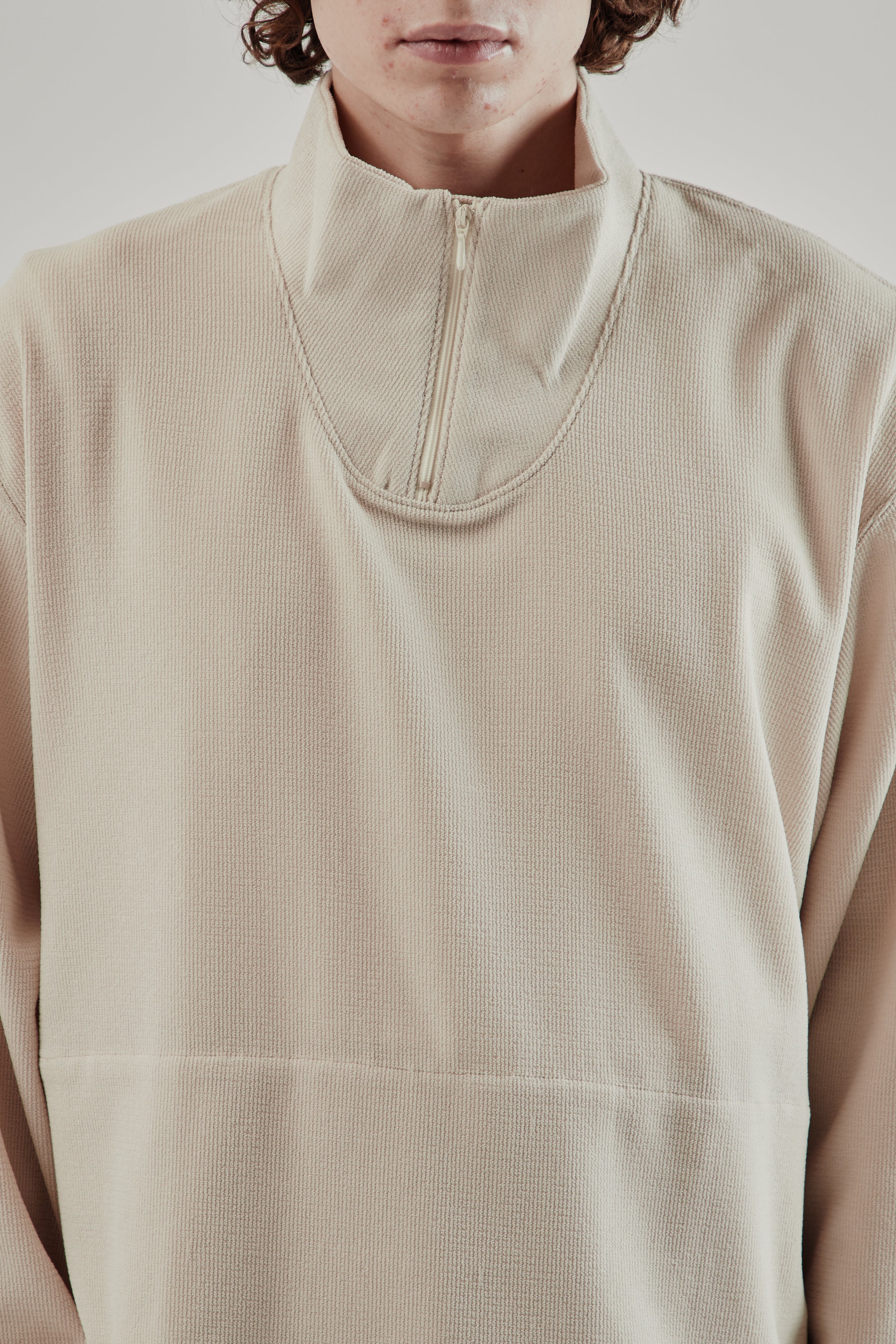Still By Hand High Neck Zip Up Jumper - Light Beige | Wallace