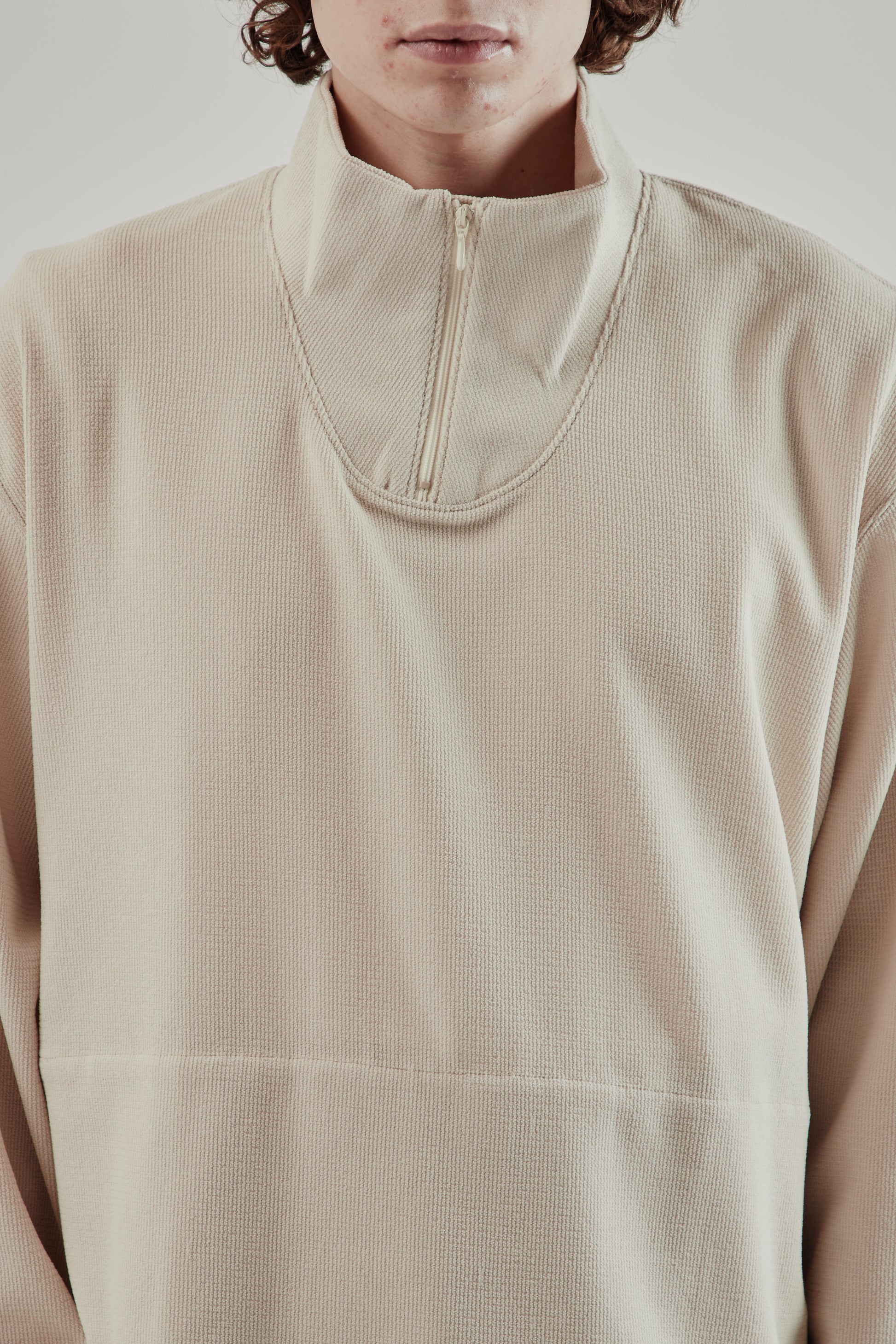 Still By Hand FW25 High Neck Zip Up Jumper Light Beige 13