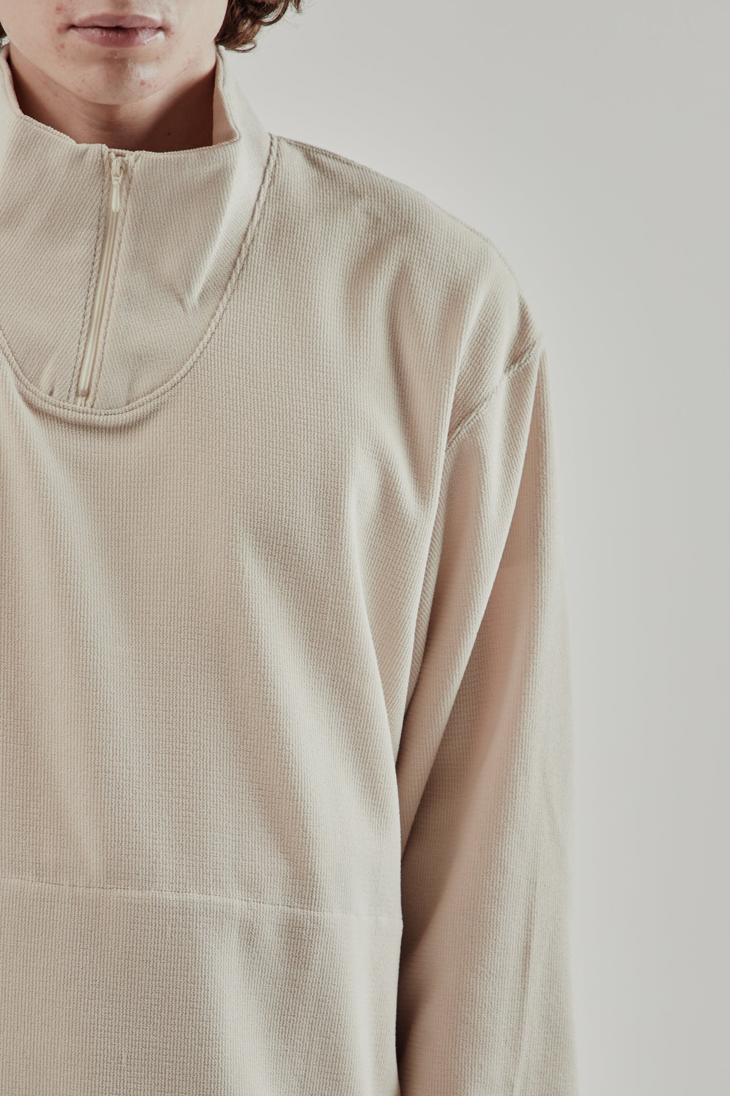 Still By Hand FW25 High Neck Zip Up Jumper Light Beige 14