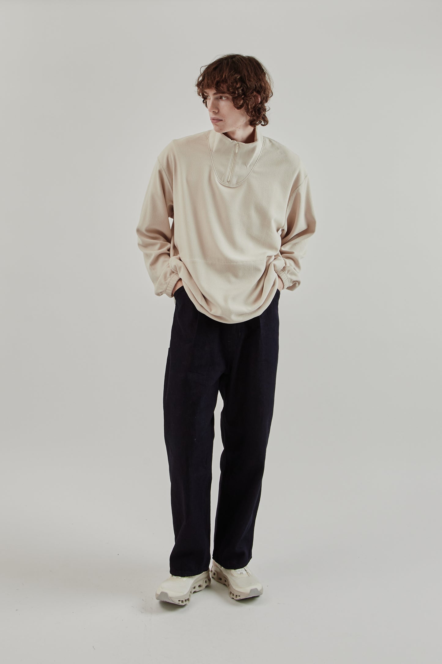 Still By Hand FW25 High Neck Zip Up Jumper Light Beige 18