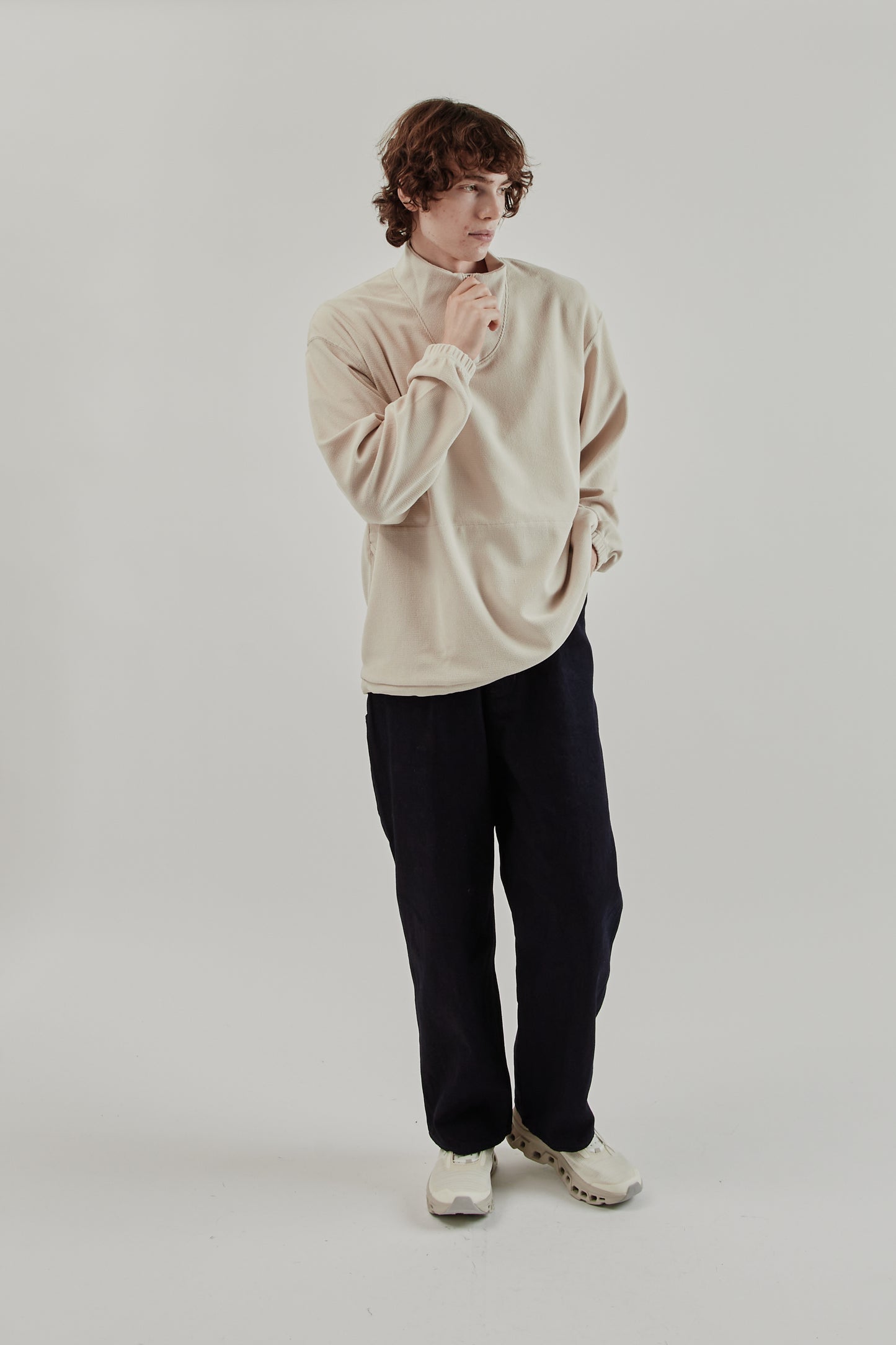 Still By Hand FW25 High Neck Zip Up Jumper Light Beige 19