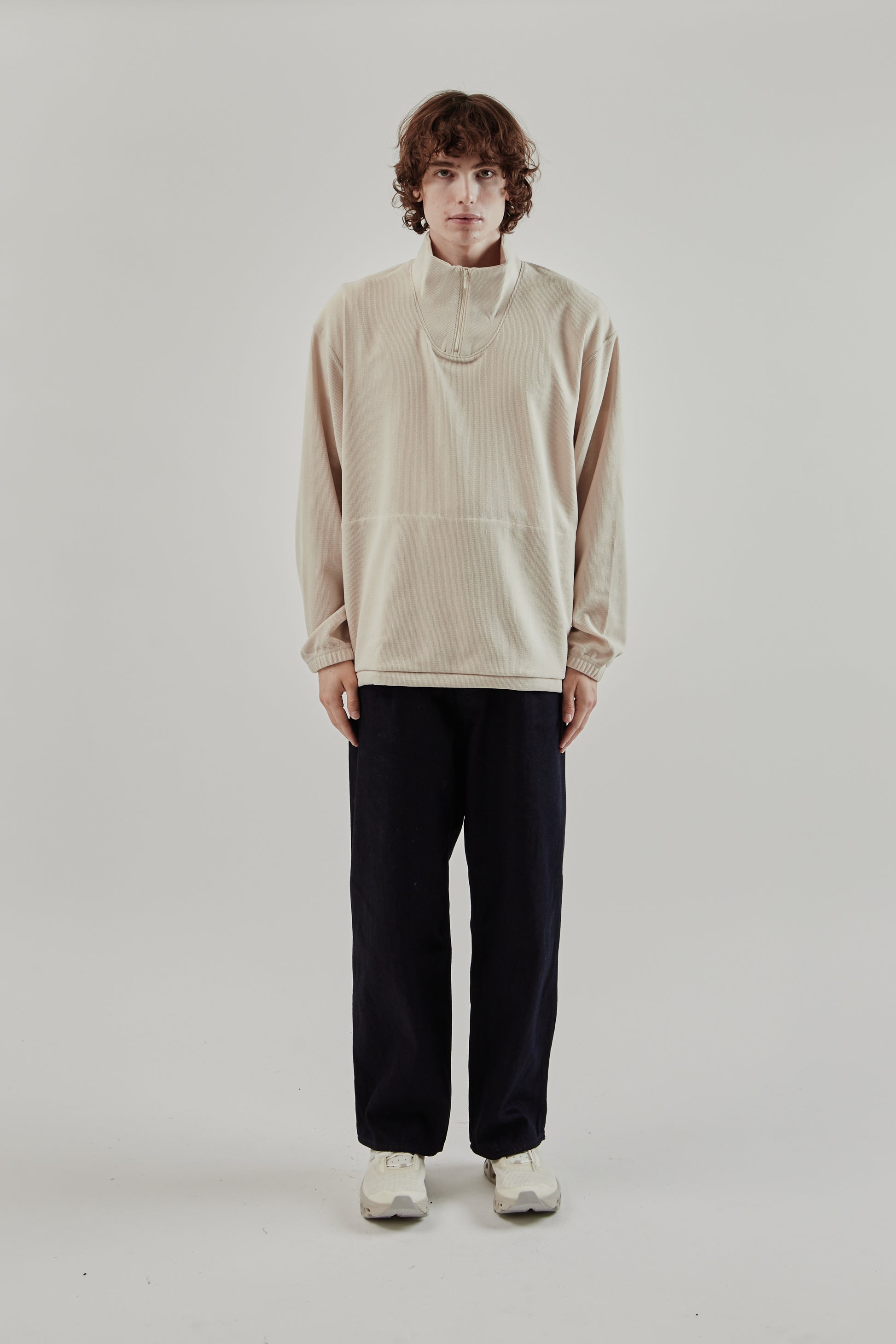 Still By Hand FW25 High Neck Zip Up Jumper Light Beige 8