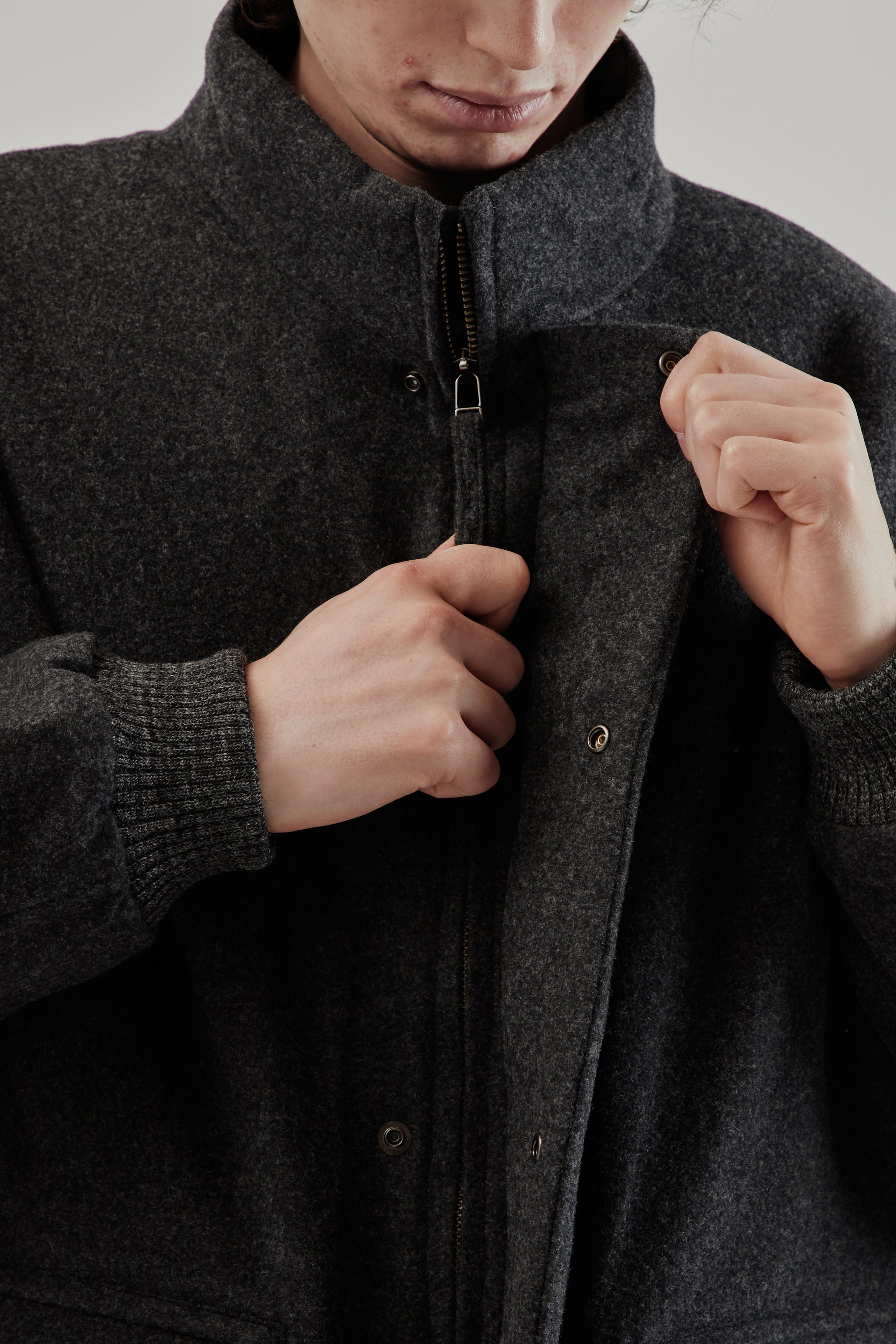 Still By Hand FW25 Padded Wool Blouson Charcoal 10