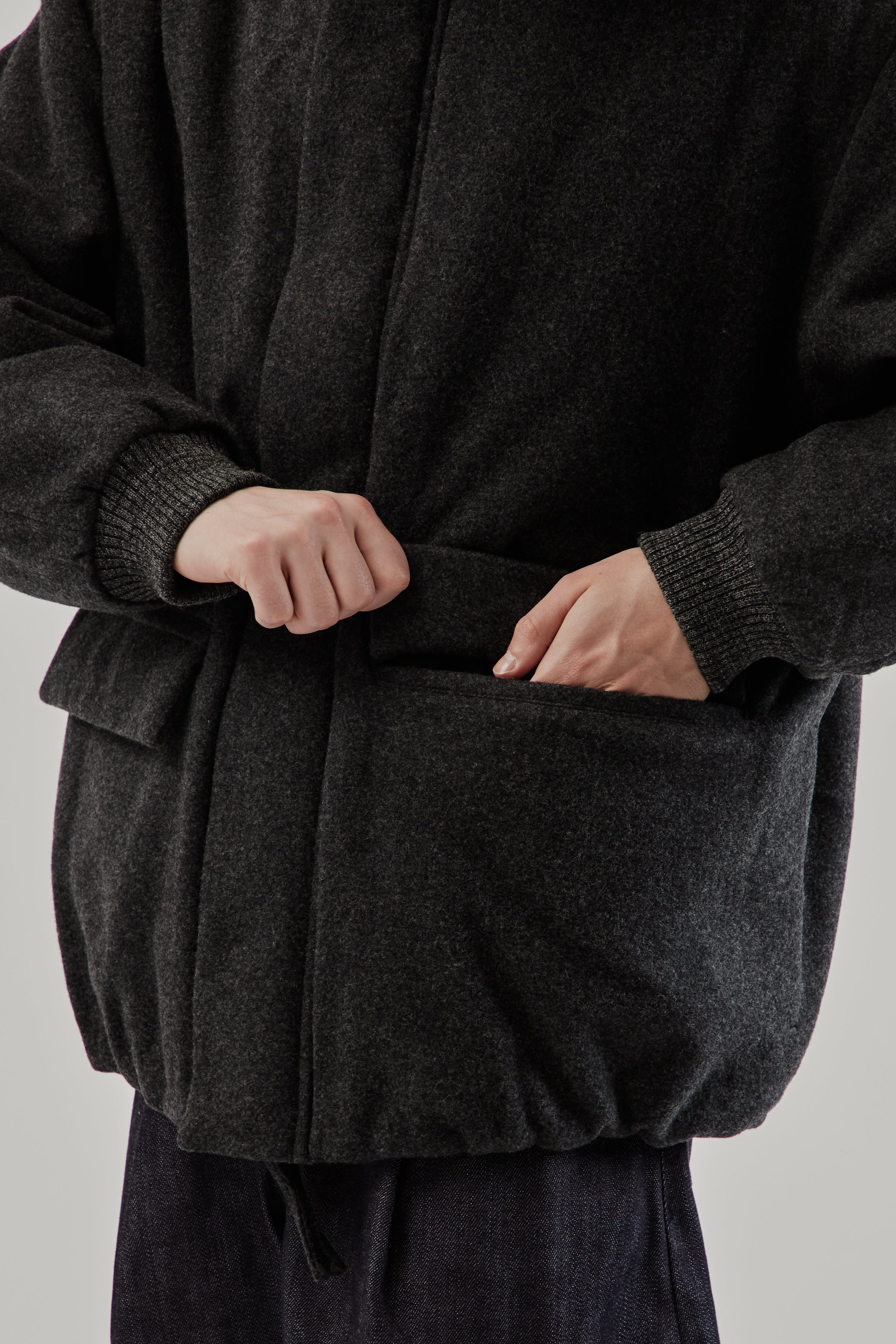 Still By Hand Padded Wool Blouson - Charcoal | Wallace Mercantile Shop