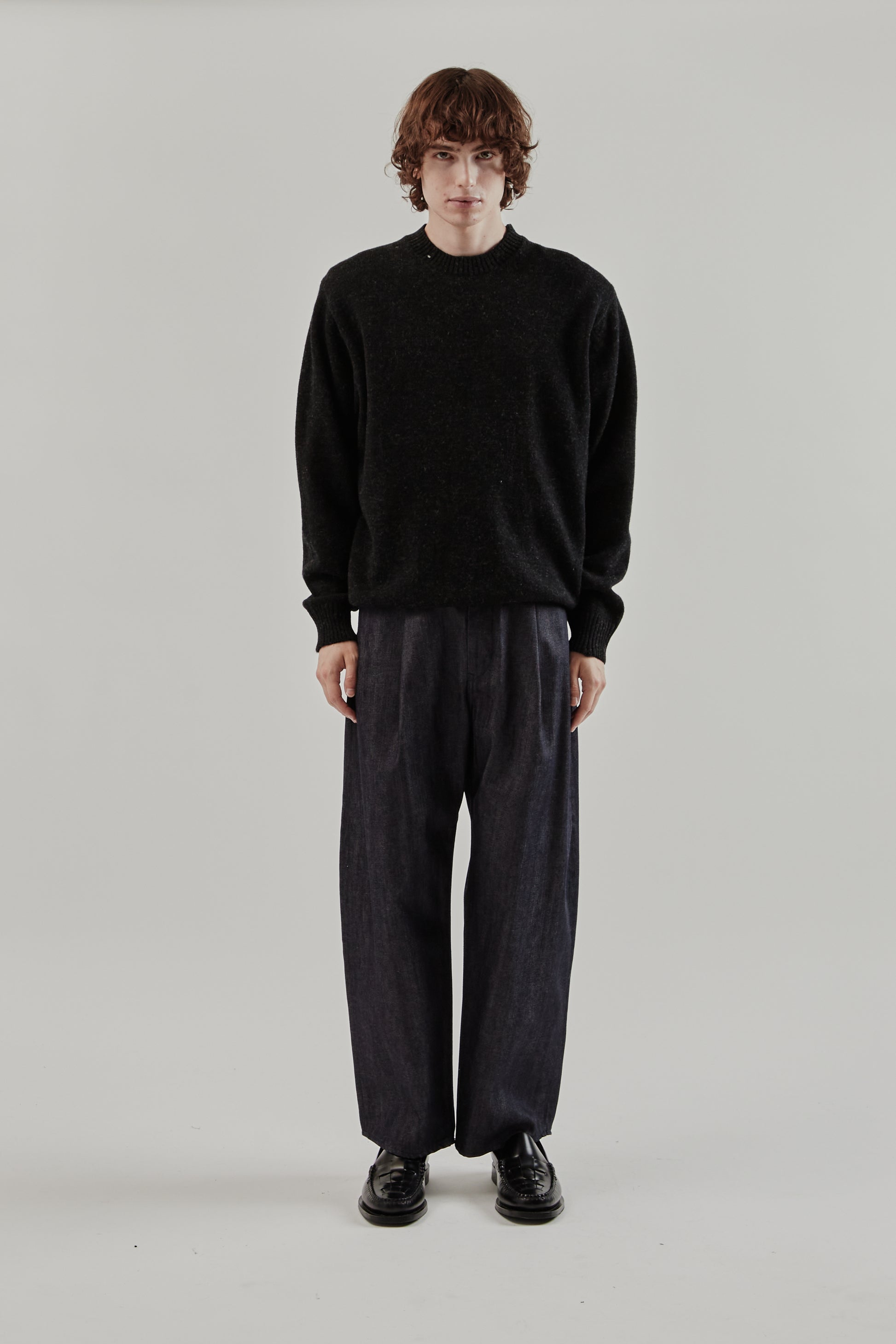 Still By Hand FW25 Punched Shetland Sweater Dark Charcoal 1