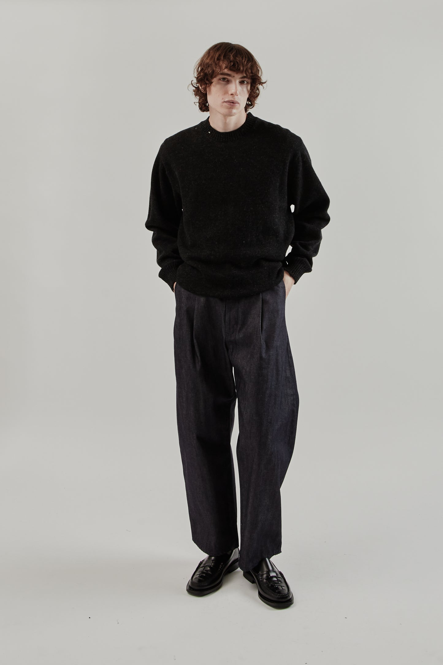Still By Hand FW25 Punched Shetland Sweater Dark Charcoal 10