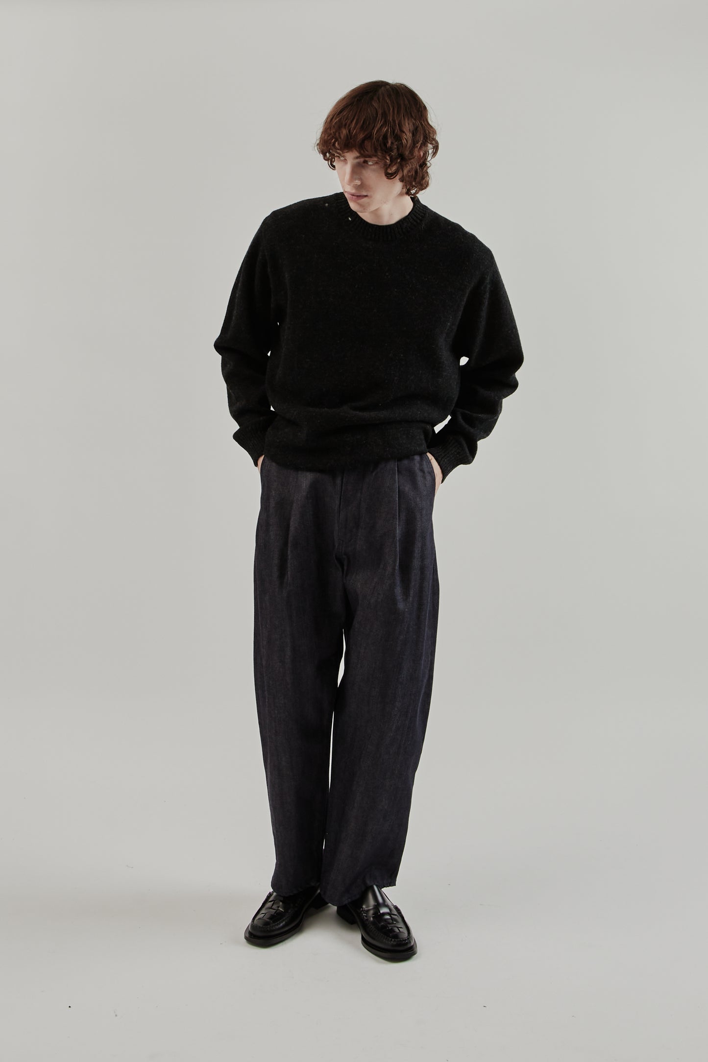 Still By Hand FW25 Punched Shetland Sweater Dark Charcoal 11