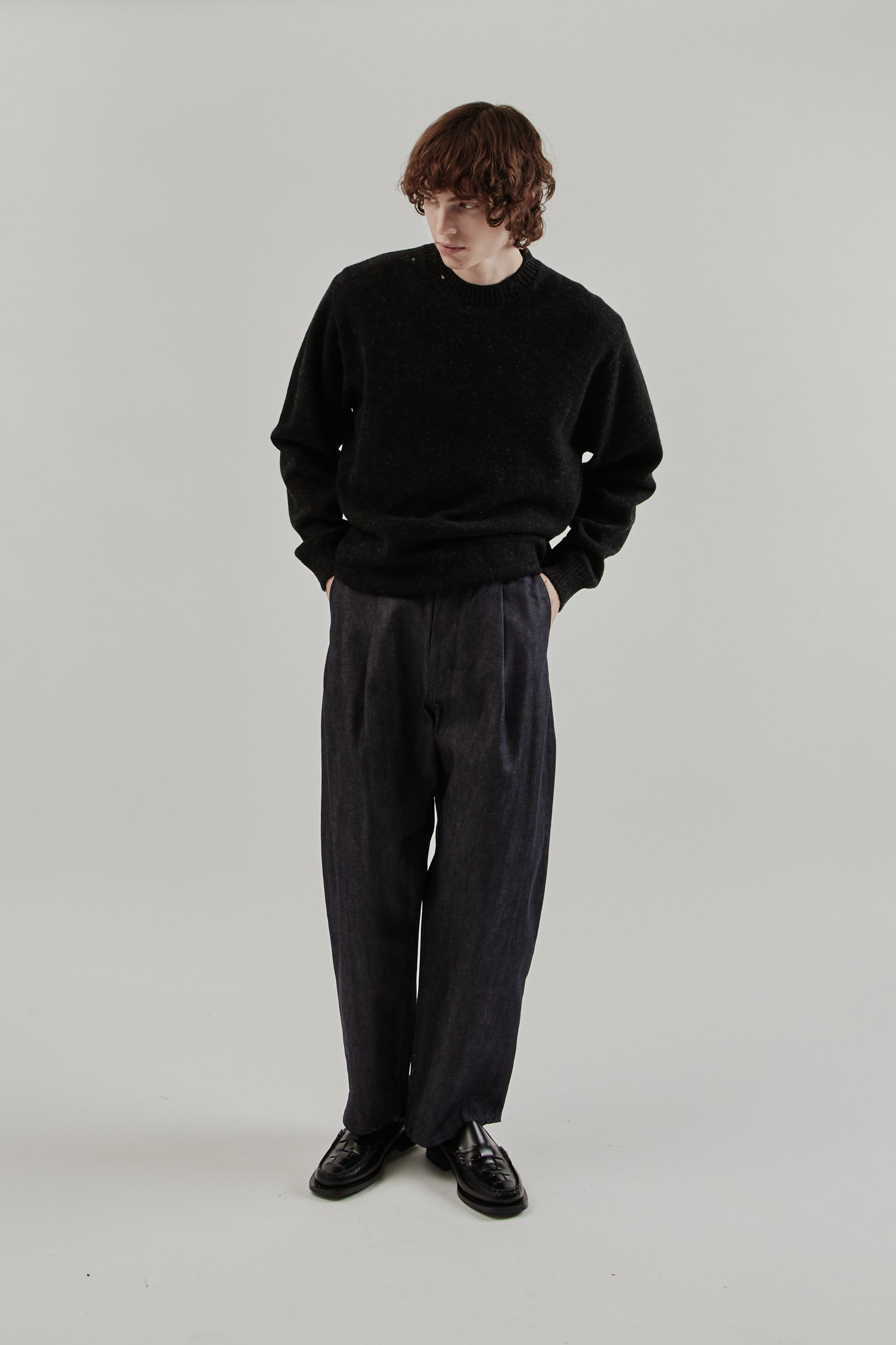 Still By Hand FW25 Punched Shetland Sweater Dark Charcoal 11