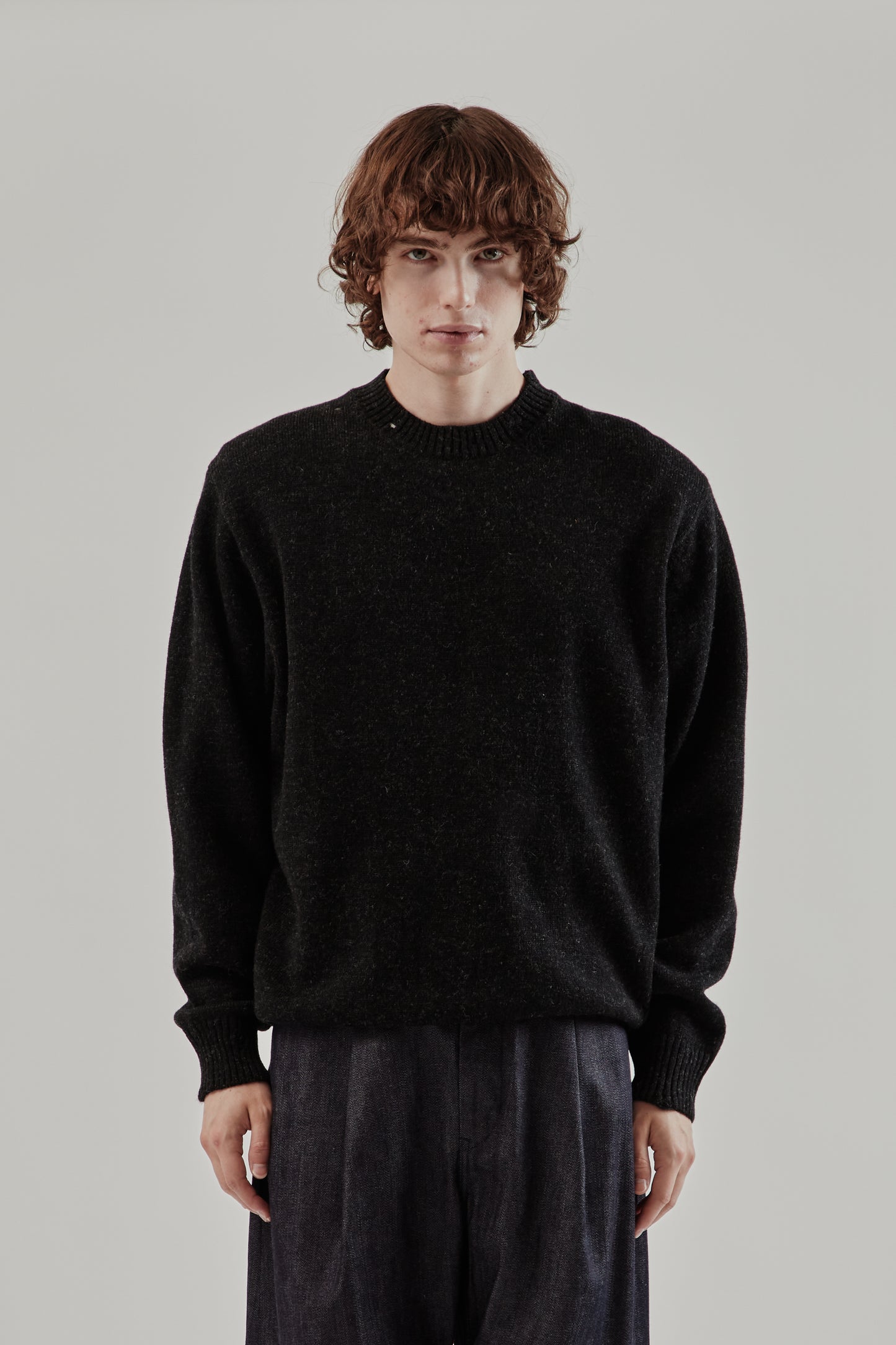 Still By Hand FW25 Punched Shetland Sweater Dark Charcoal 2