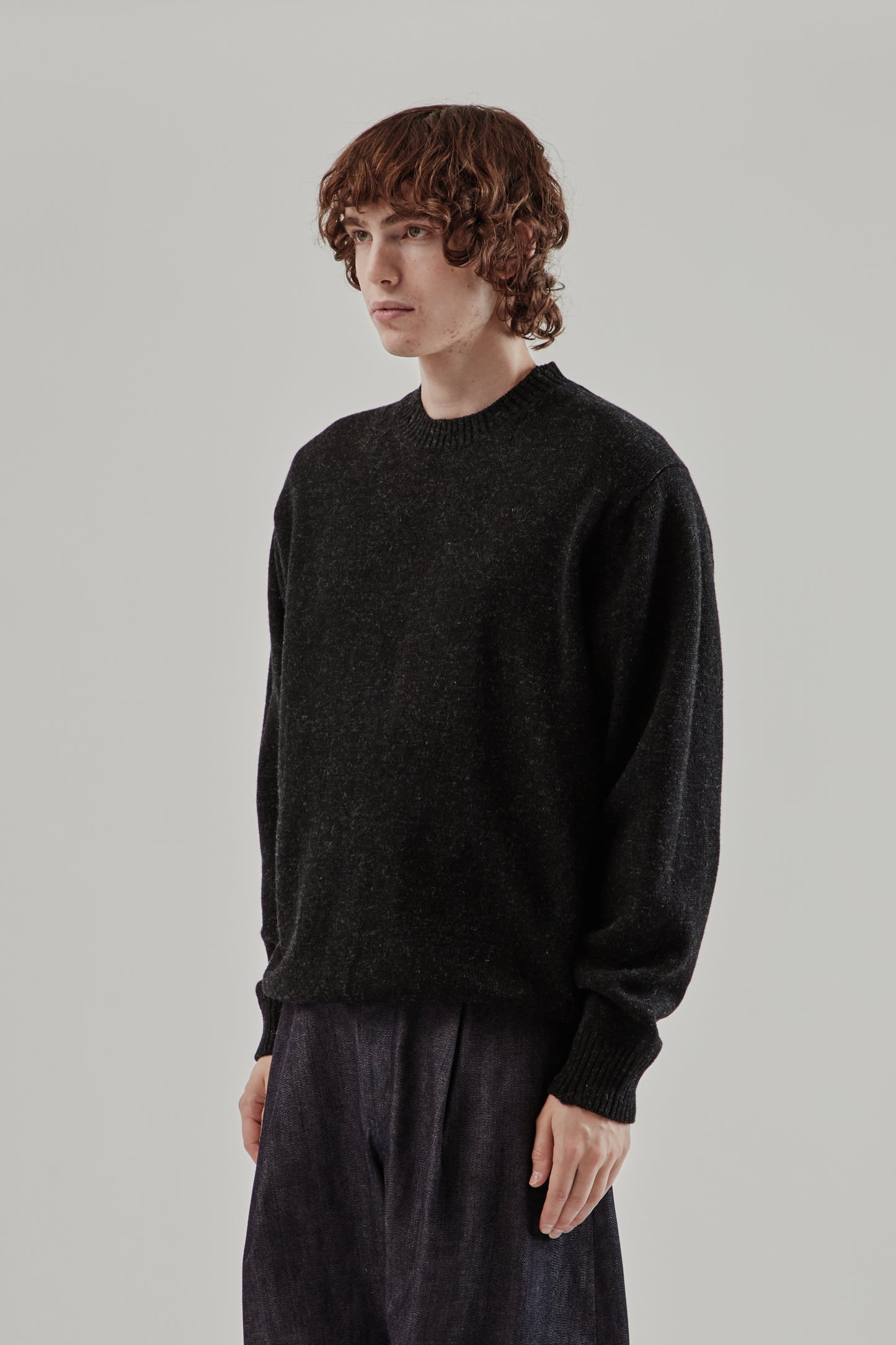 Still By Hand FW25 Punched Shetland Sweater Dark Charcoal 3