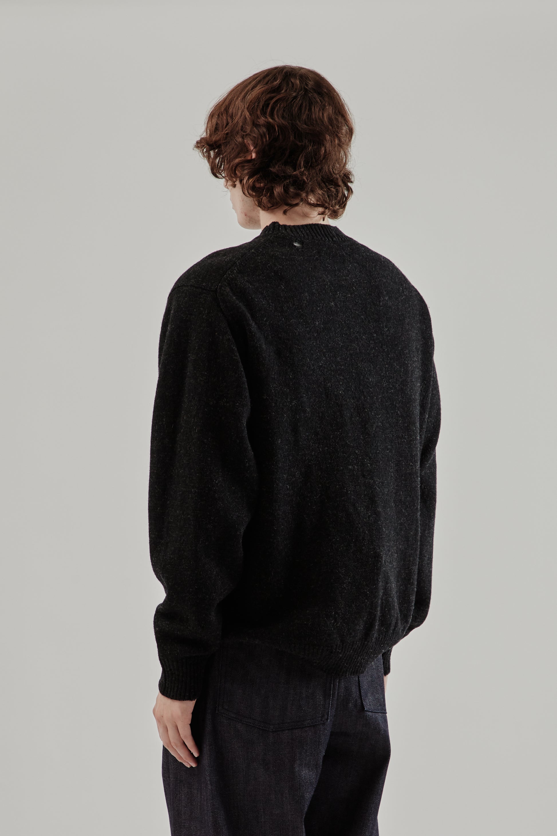 Still By Hand FW25 Punched Shetland Sweater Dark Charcoal 4