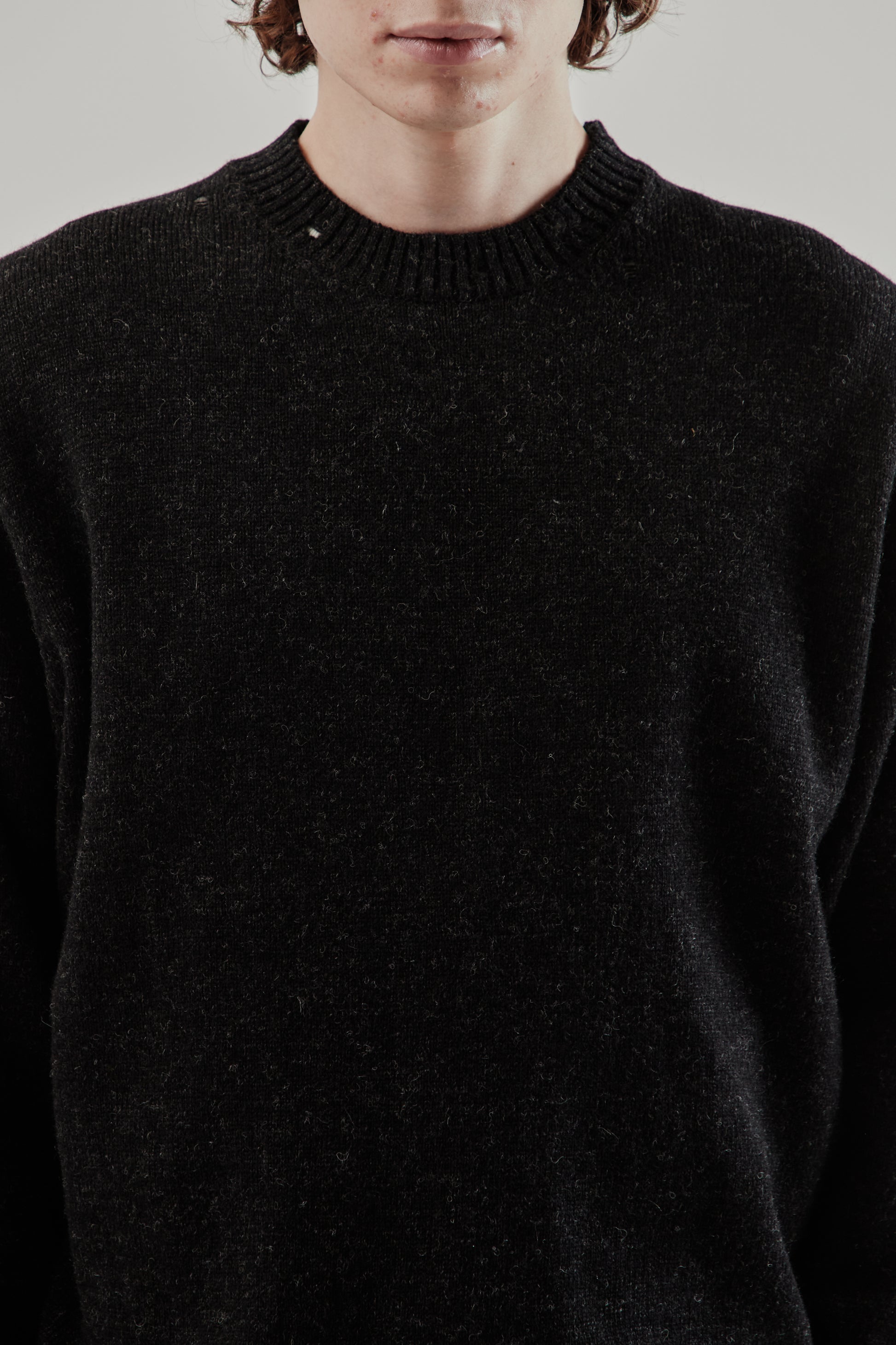 Still By Hand FW25 Punched Shetland Sweater Dark Charcoal 6