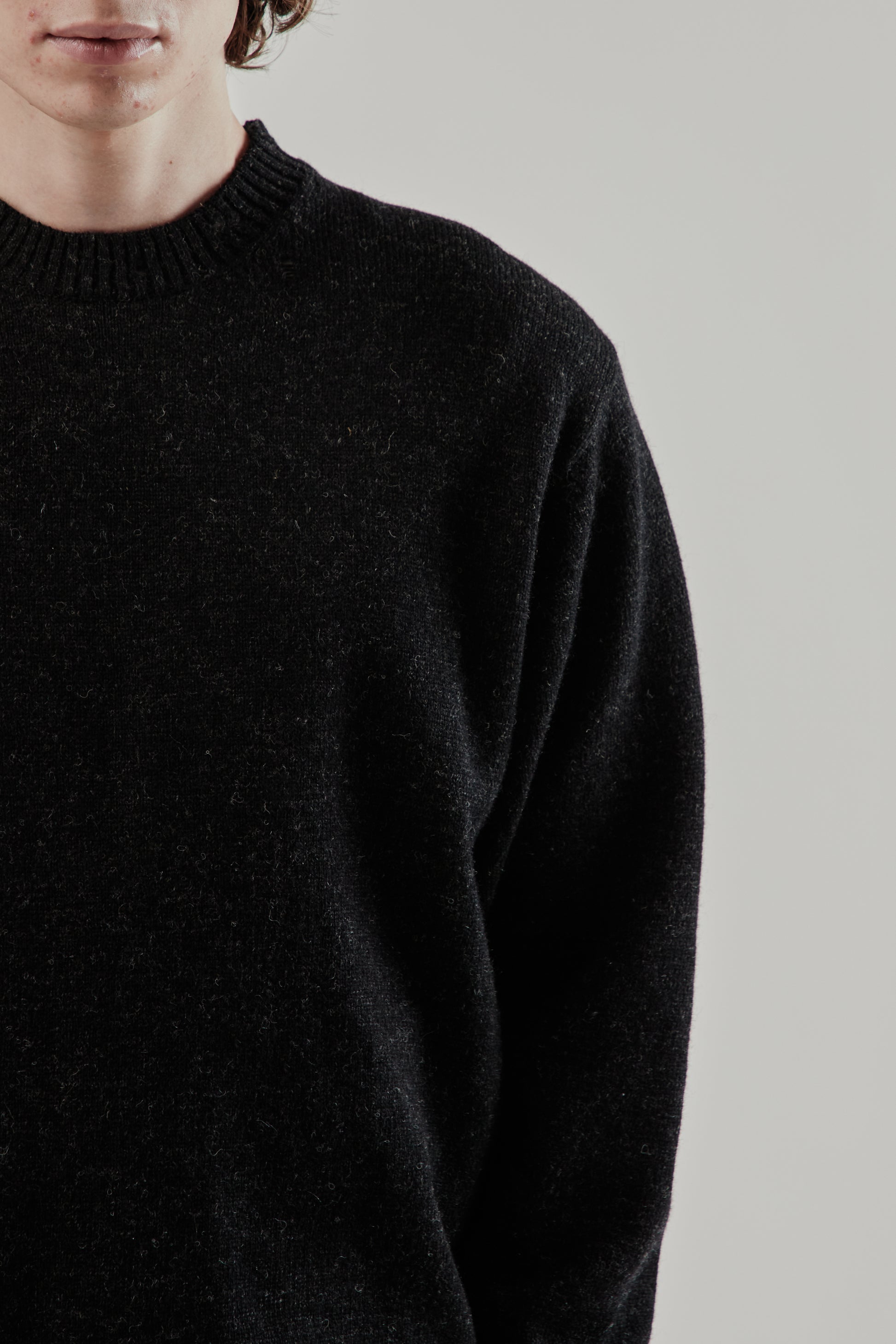 Still By Hand FW25 Punched Shetland Sweater Dark Charcoal 7
