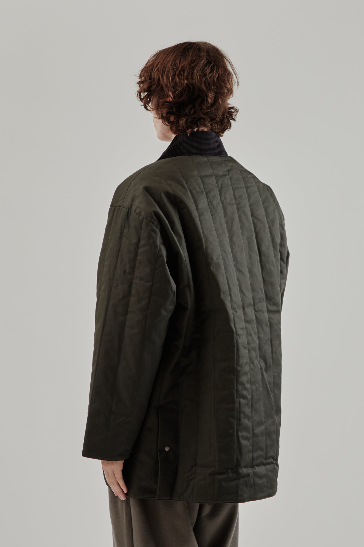 Still By Hand FW25 Quilted Half Coat Green Charcoal 4