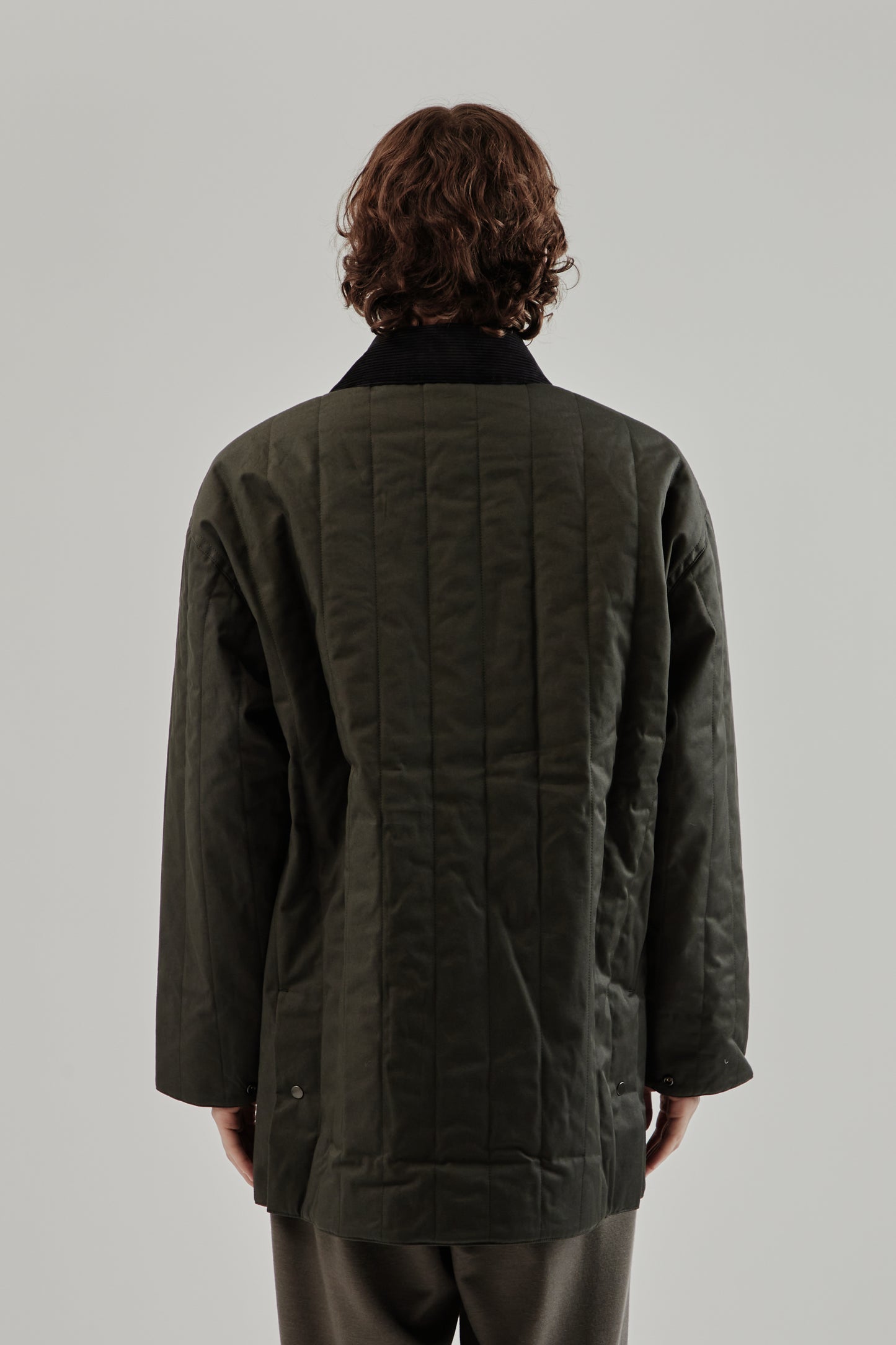 Still By Hand FW25 Quilted Half Coat Green Charcoal 5