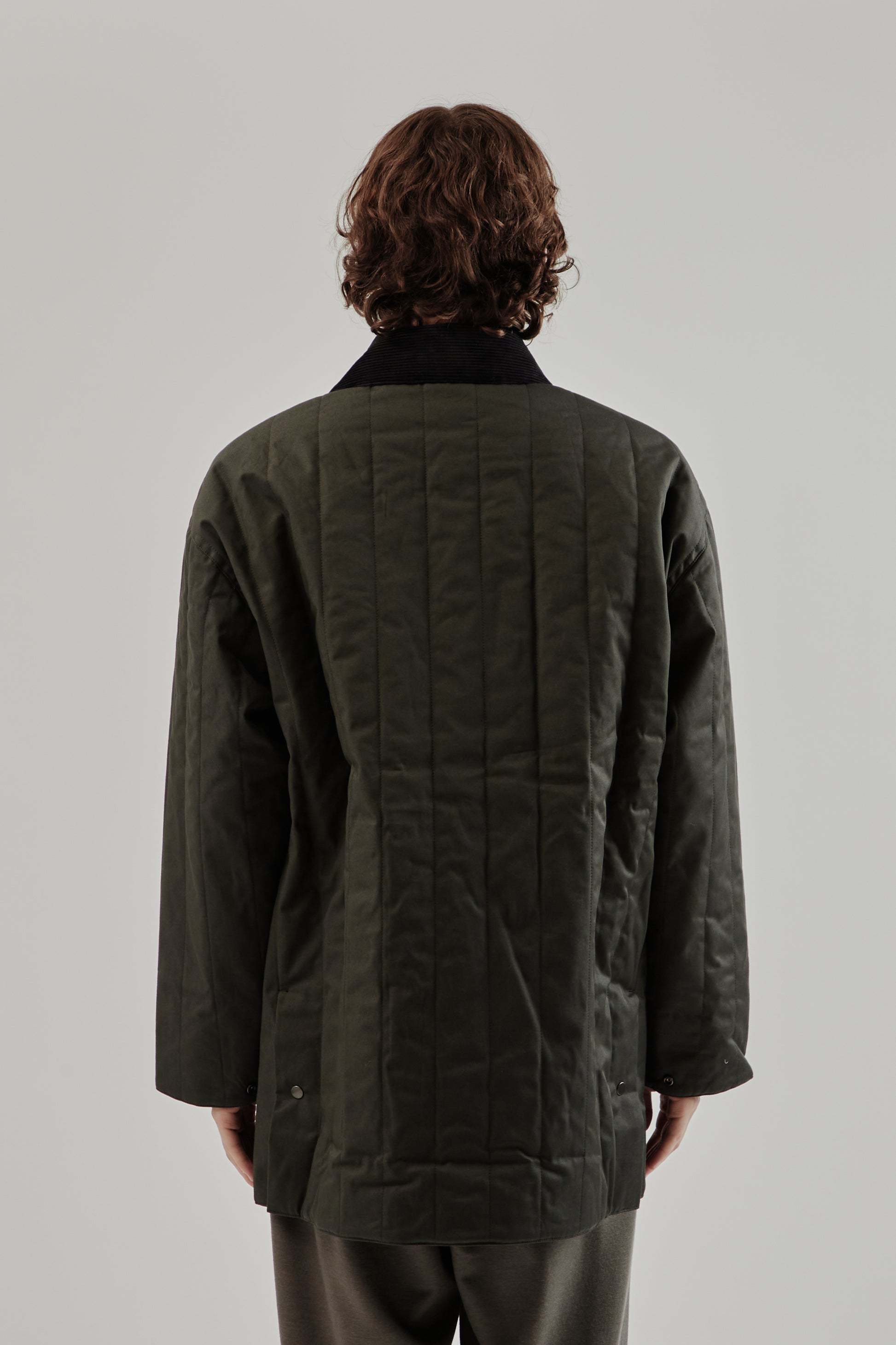 Still By Hand FW25 Quilted Half Coat Green Charcoal 5