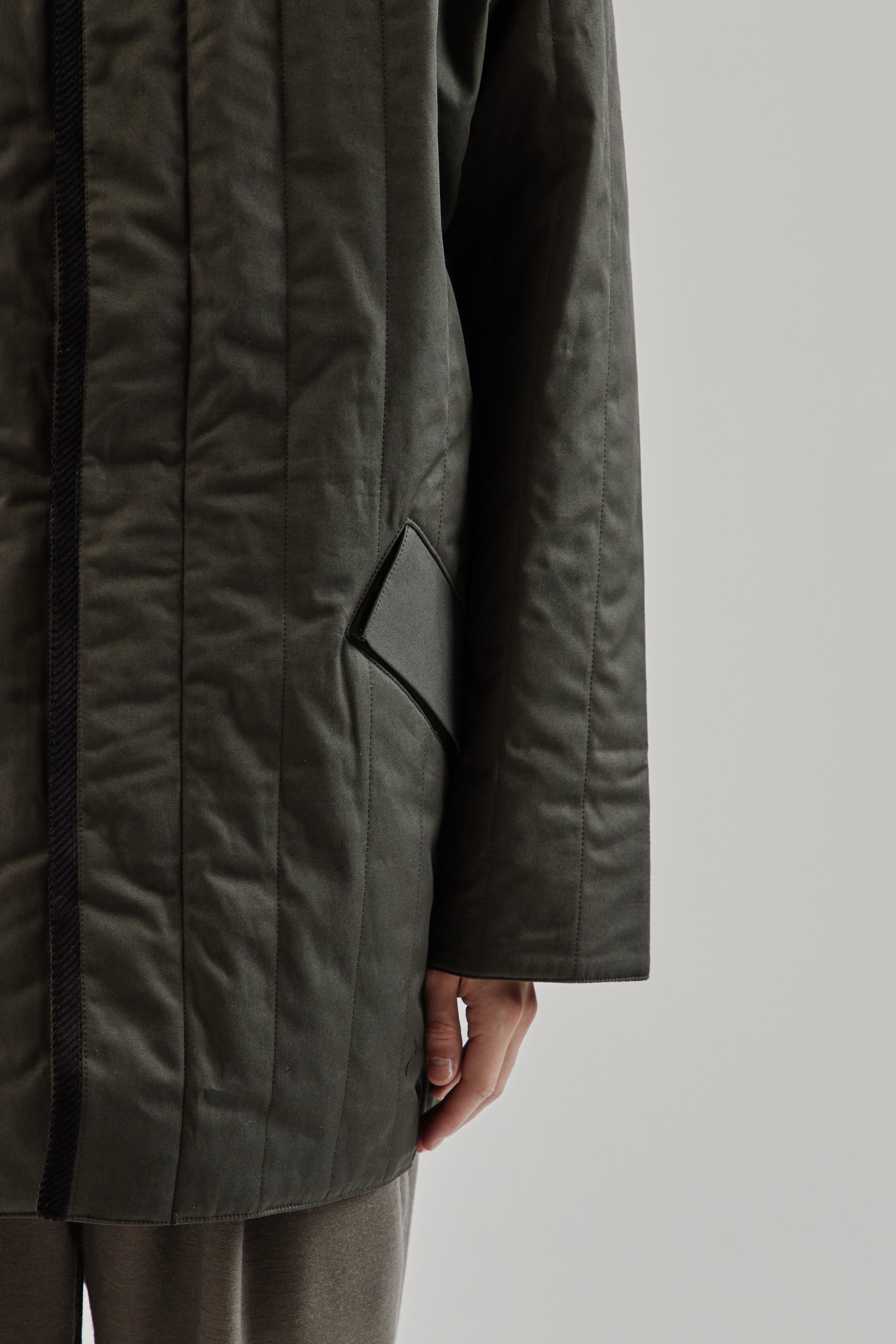 Still By Hand Quilted Half Coat - Green Charcoal | Wallace