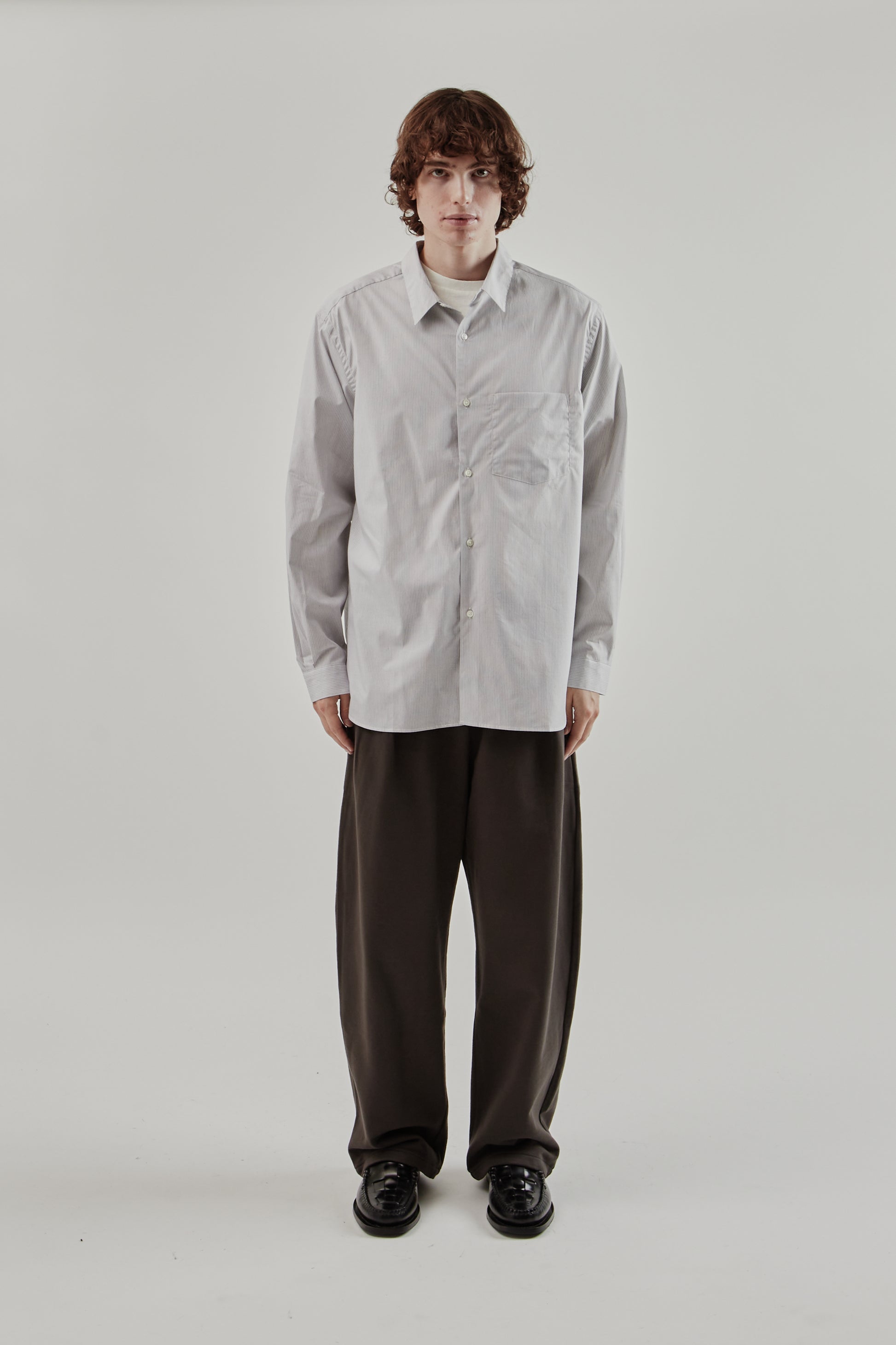 Still By Hand FW25 Regular Collar Shirt Grey Stripe 11